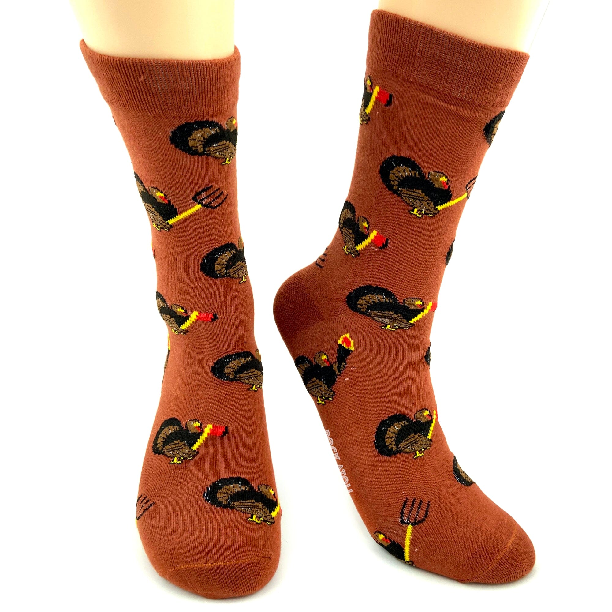 Unisex Turkey Mob Carrying Pitchforks Thanksgiving Themed Novelty Socks