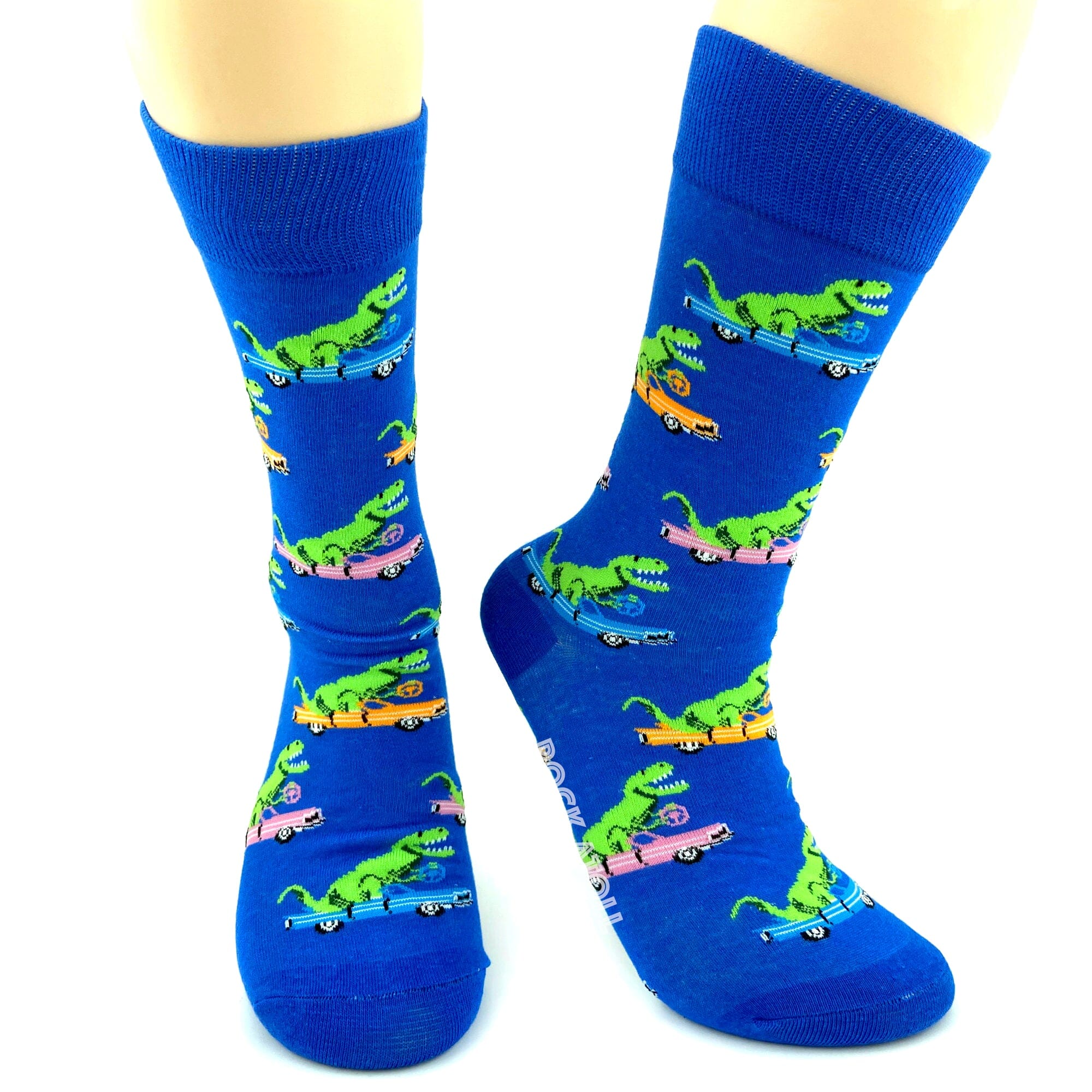 Funny Dinosaurs Driving Race Cars Patterned Silly Funky Novelty Socks