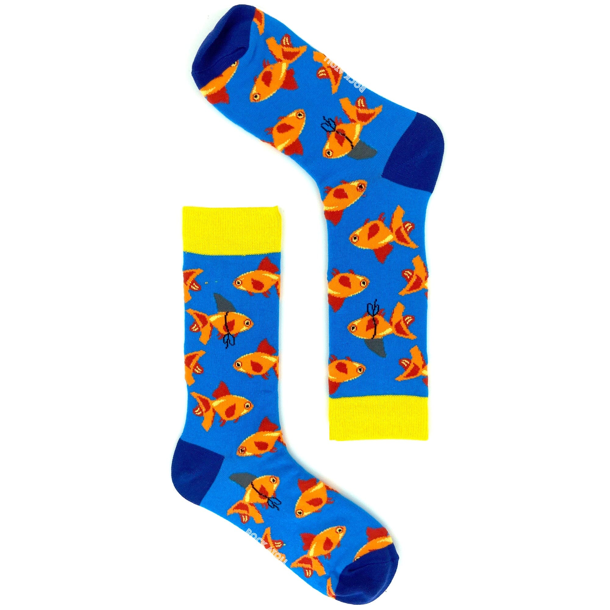 Funny Goldfish Undercover as Sharks Patterned Fun Novelty Crew Socks