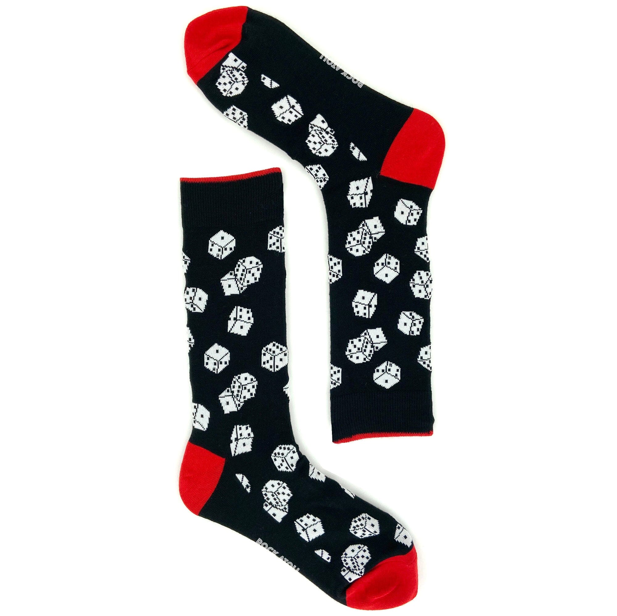 Unisex Unusual Rolling Dices Patterned Novelty Crew Black Dress Socks