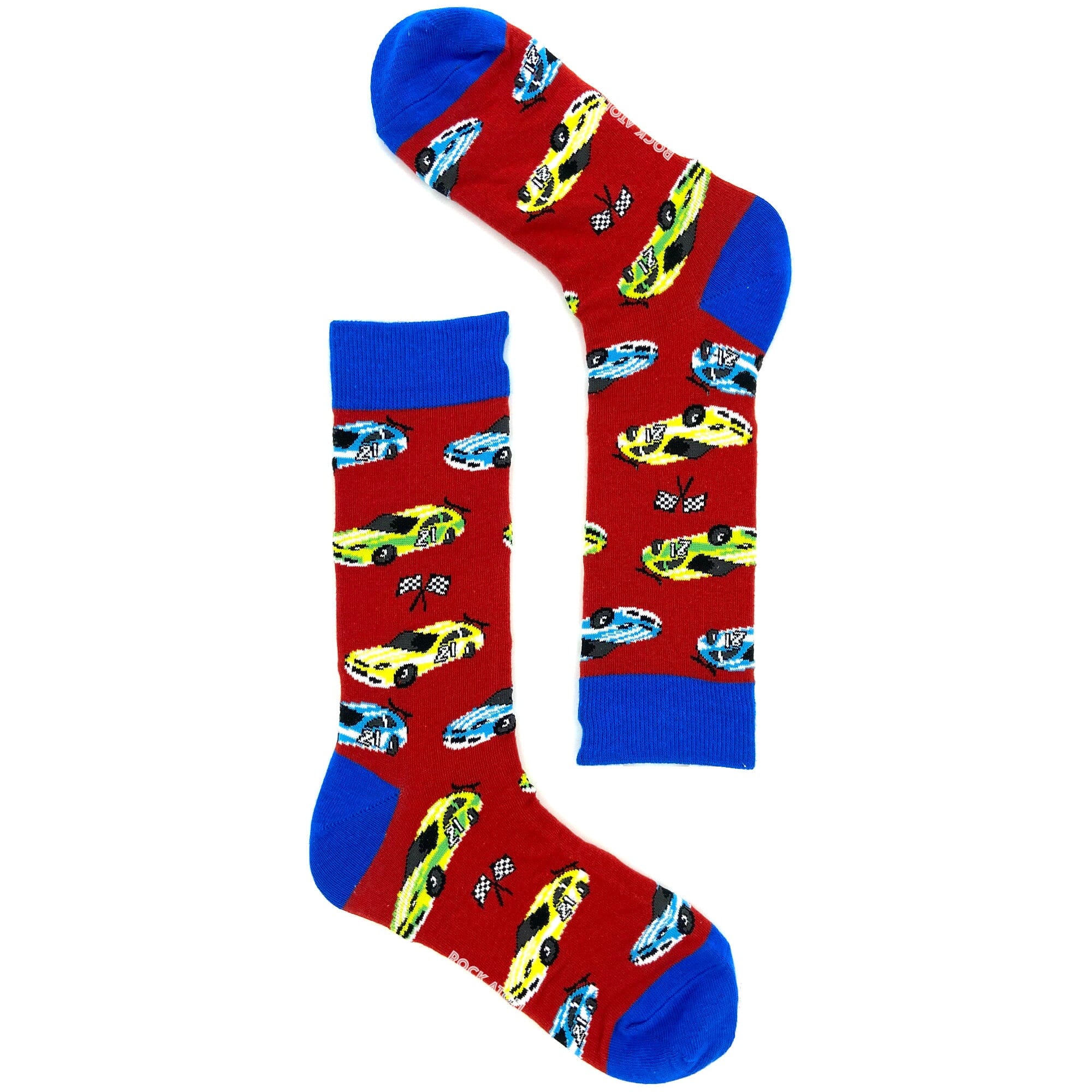 Bright Red Unisex Pit Stop Fancy Race Car Themed Novelty Crew Socks