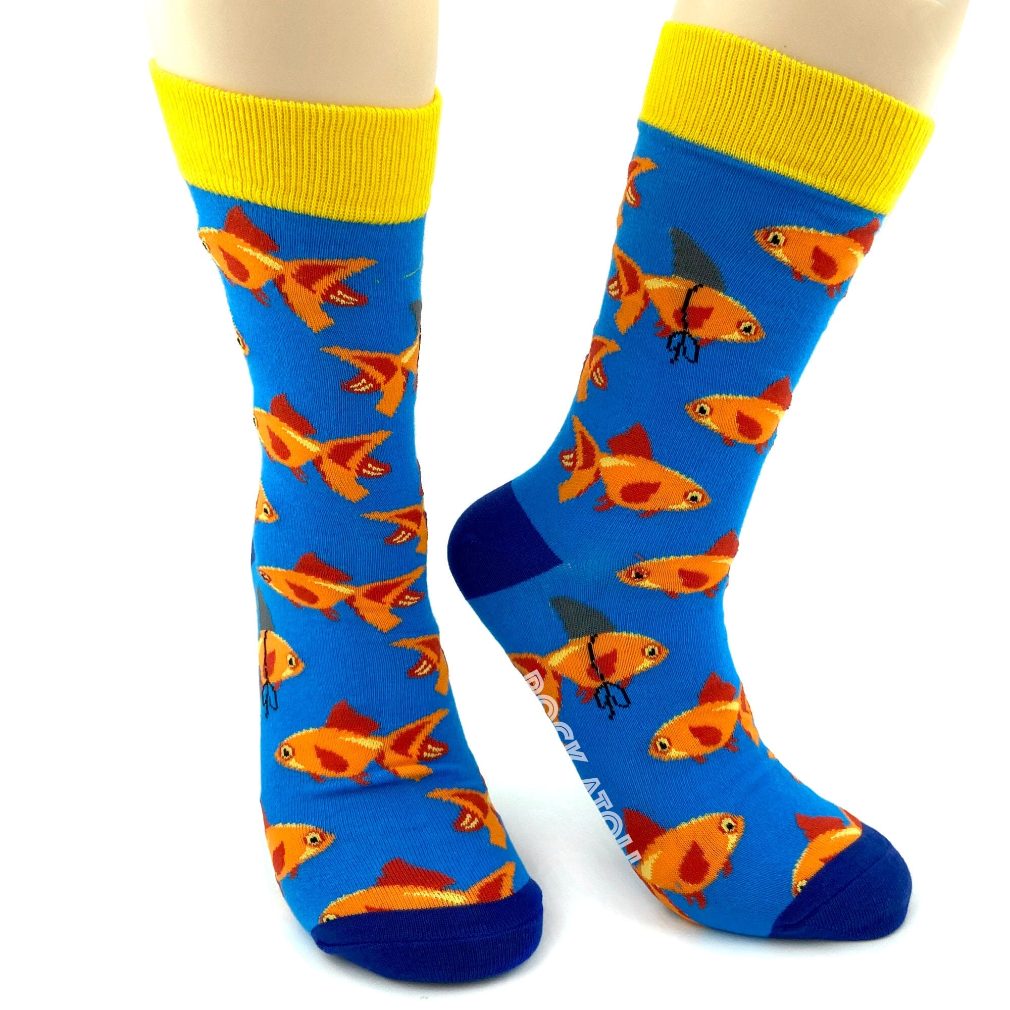 Funny Goldfish Undercover as Sharks Patterned Fun Novelty Crew Socks