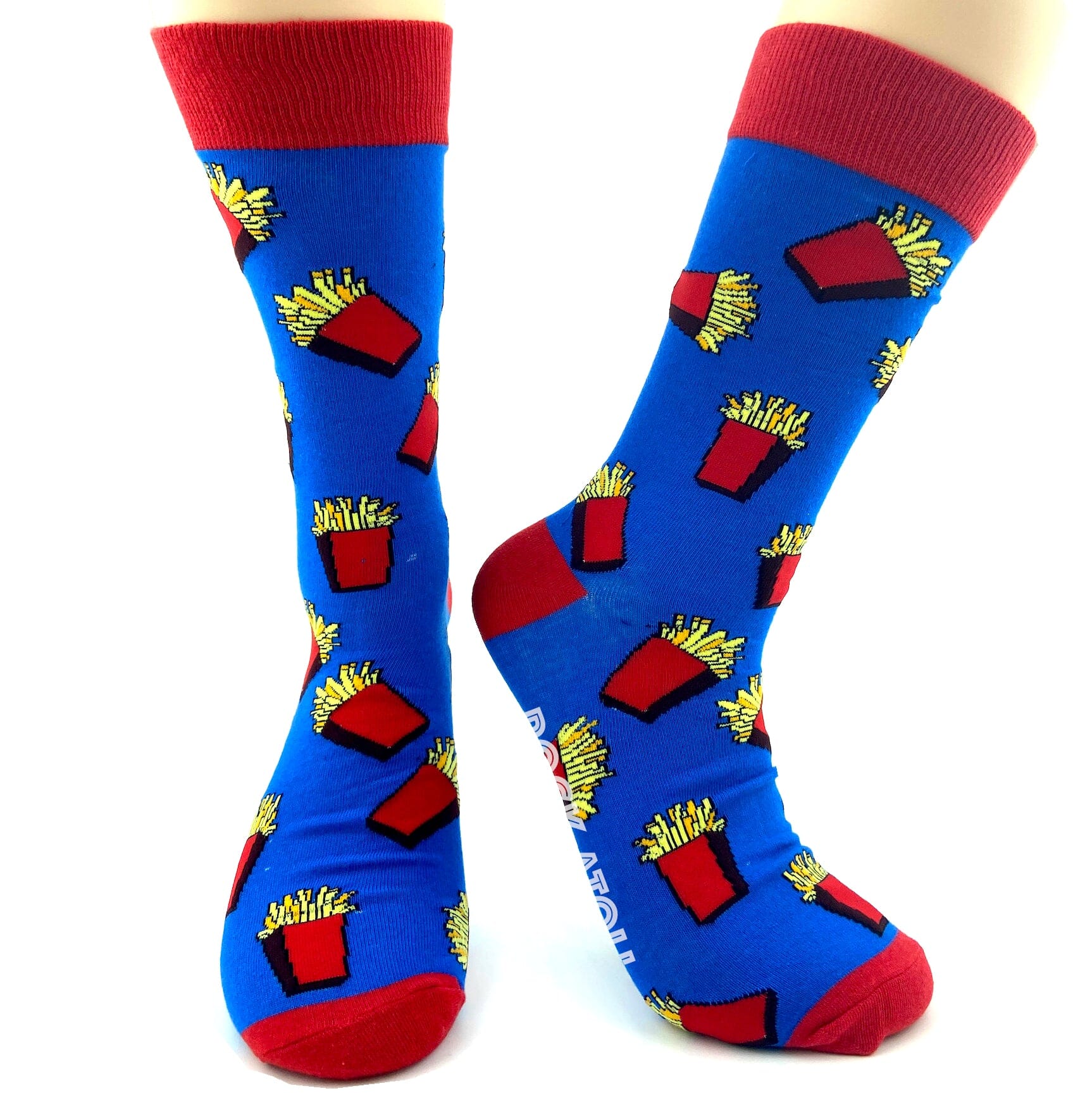 Bright Blue Unisex French Fries Print Fast Food Inspired Novelty Socks