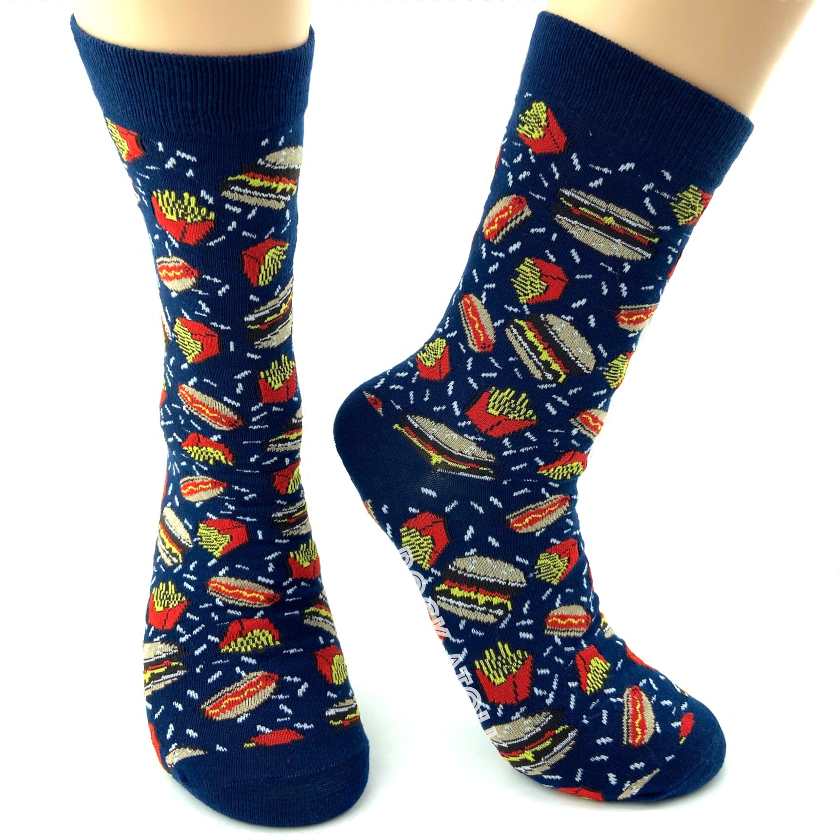 Navy Blue Unisex Burgers & French Fries Print Fast Food Novelty Socks