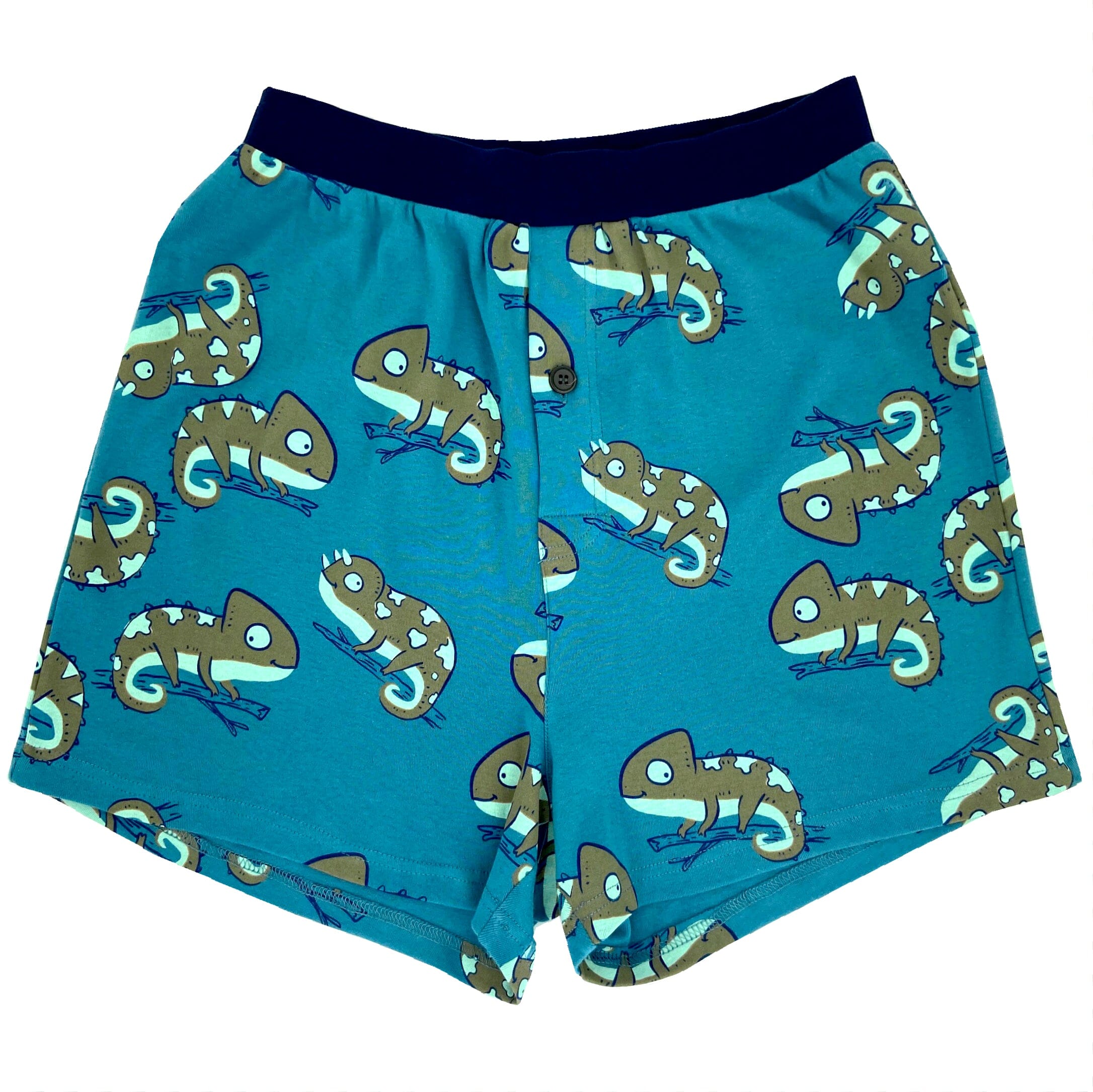 Men's Chameleon Print Chameleon Patterned Cotton Knit Boxer Pajama Shorts