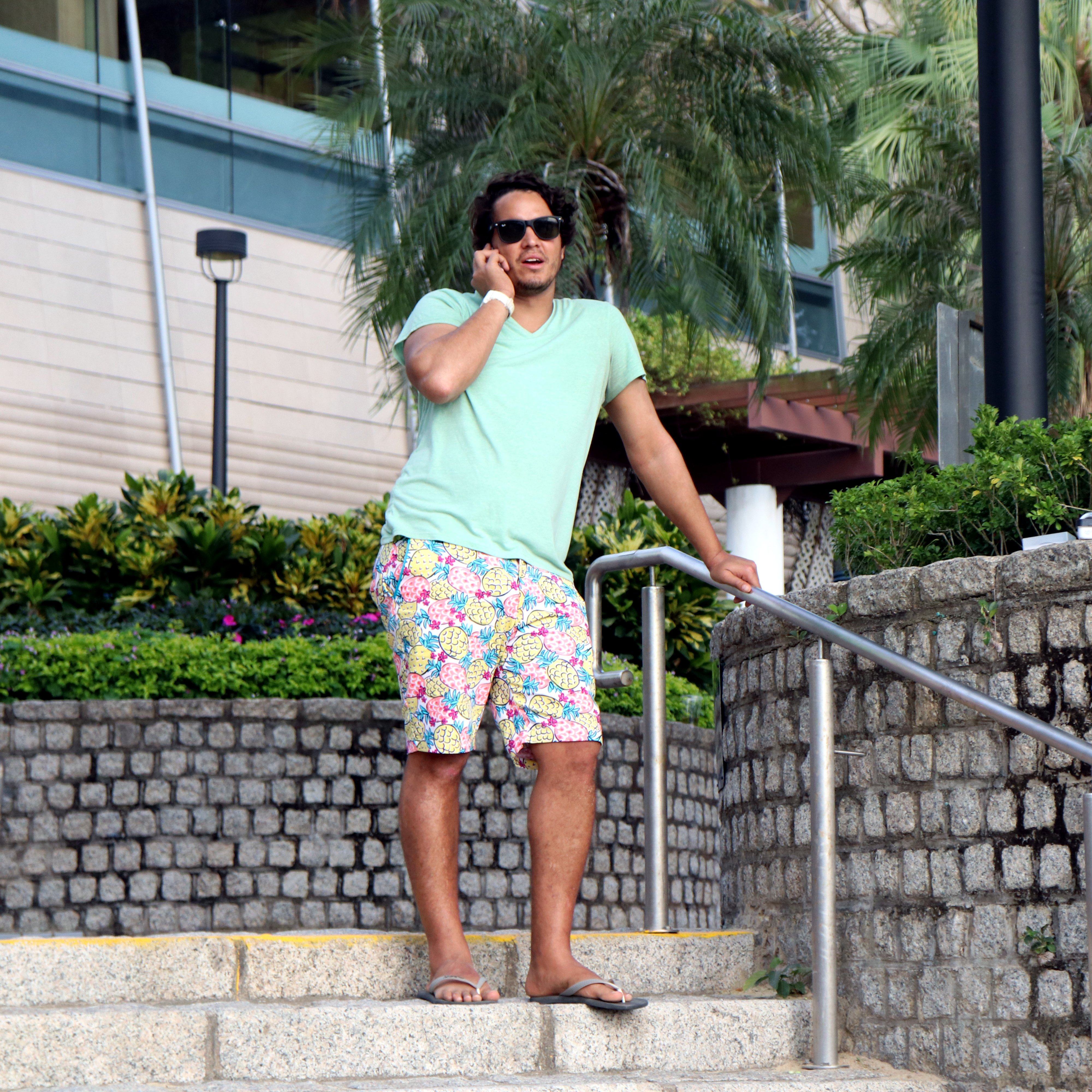 Colorful Pineapple Pattern Cotton Bermuda Shorts for Men