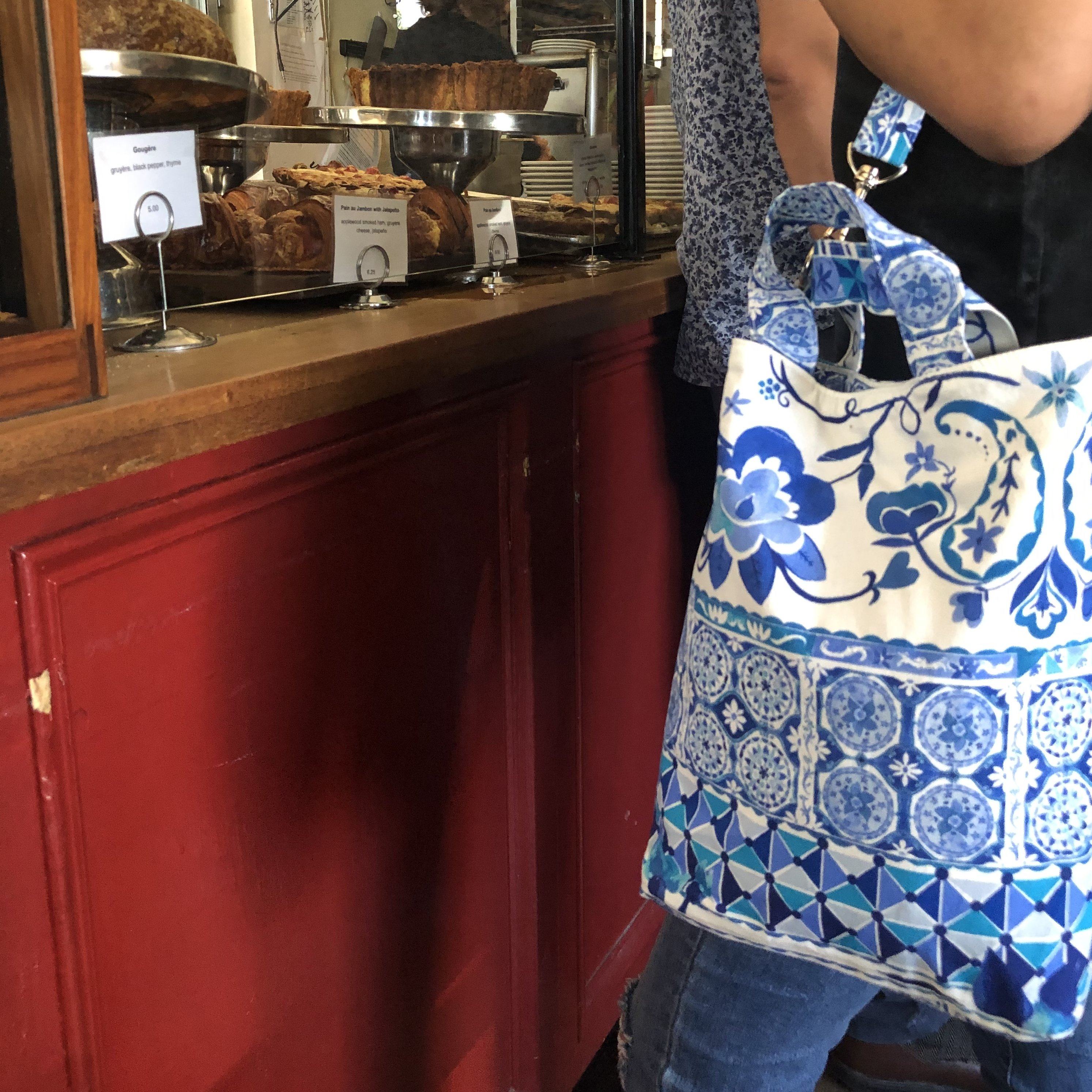 Bright Blue Paisley Floral Mosaic Tiles Patterned Print Duck Cross Body Cotton Tote Bag
