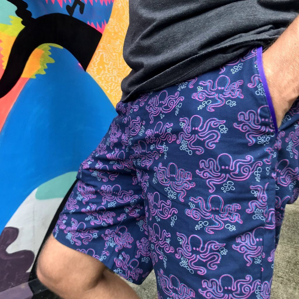 Octopus Sea Creatures Graphic Print Flat Front Men's Shorts