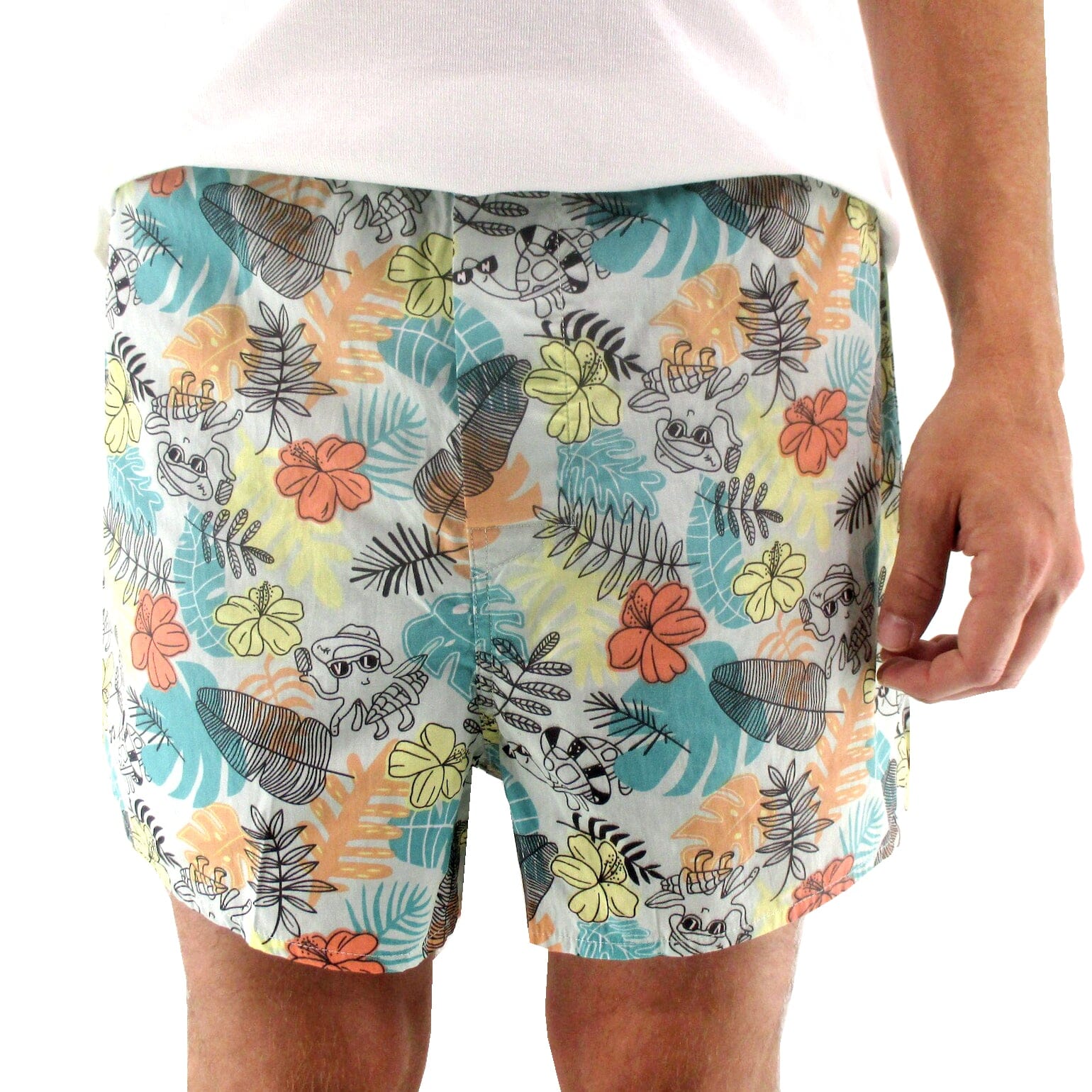 Men's Colorful Leaves Octopus Turtle Patterned Cotton Boxer Shorts