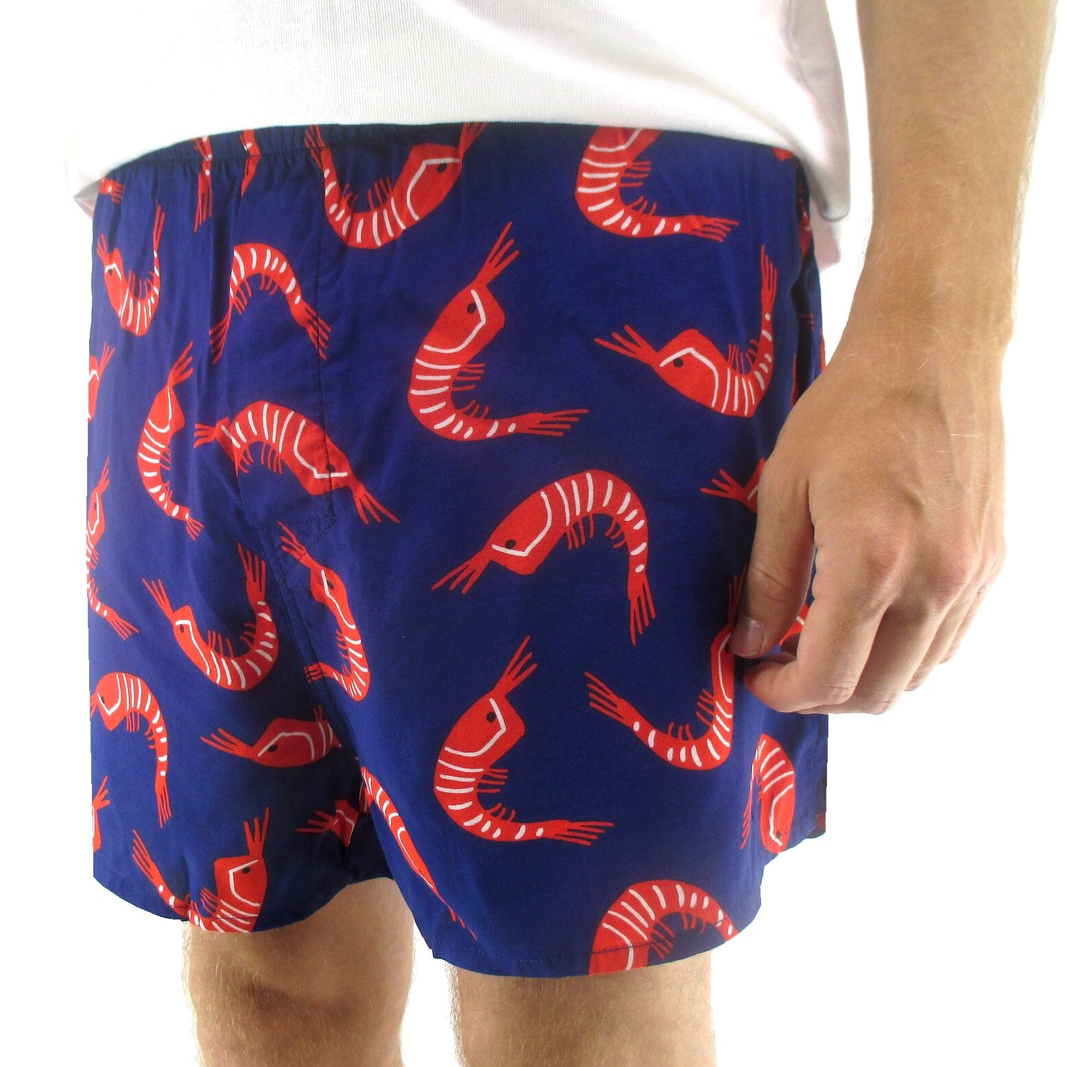 Men's Navy Blue Crayfish All-Over Novelty Print Cotton Boxer Shorts