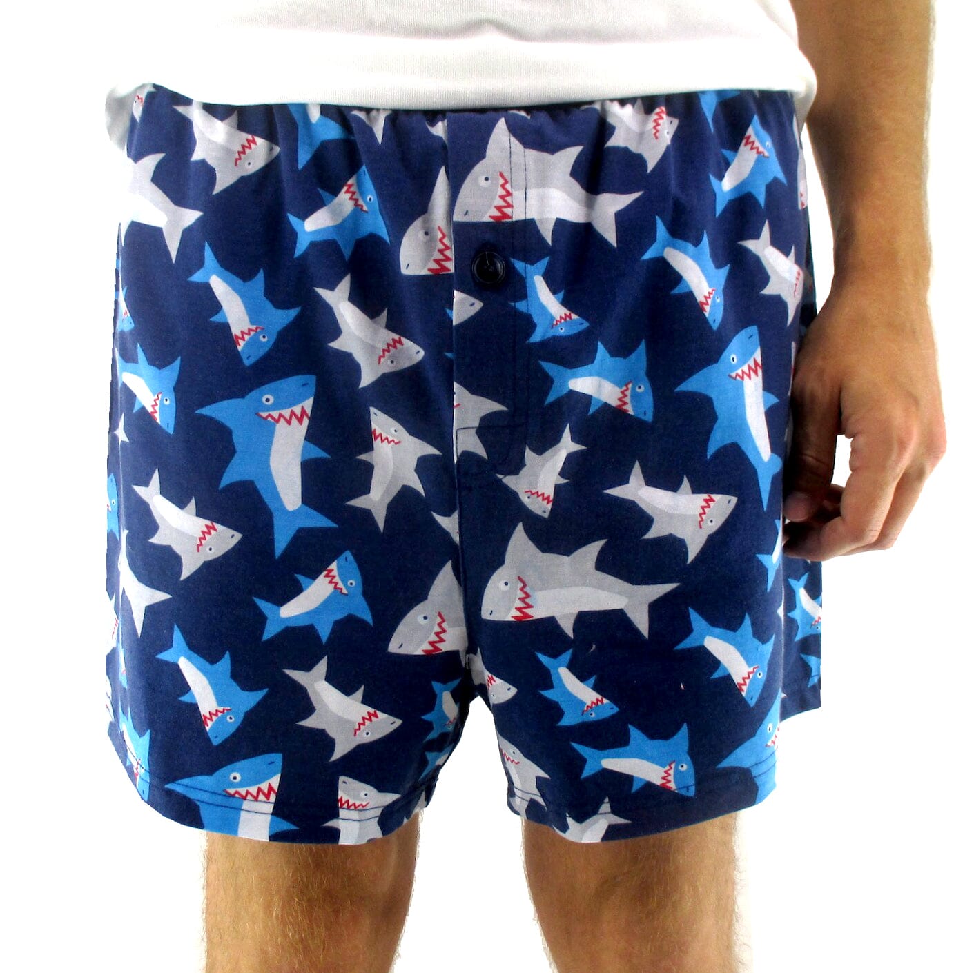 Men's Smiley Shark Novelty Print Cotton Boxer Pajama Sleep Shorts