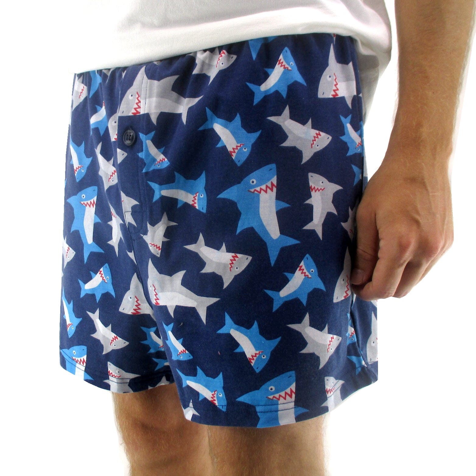Men's Smiley Shark Novelty Print Cotton Boxer Pajama Sleep Shorts