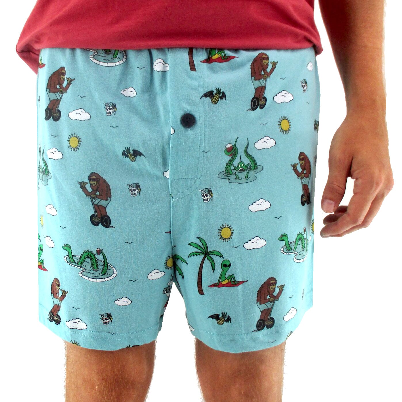 Men's Trippy Unicorn Yeti Loch Ness Alien Novelty Print Pajama Shorts