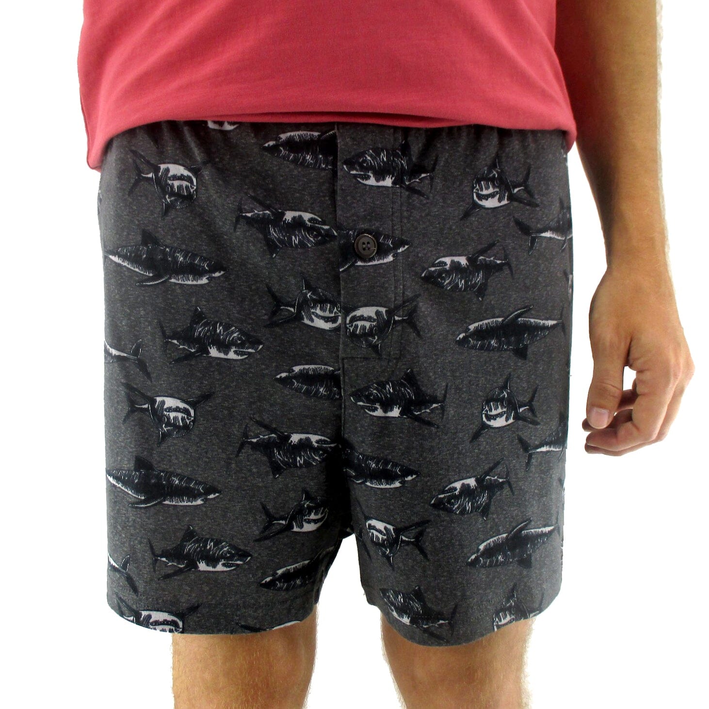 Men's Great White Shark All-Over Print Cotton Knit Boxer Pajama Shorts