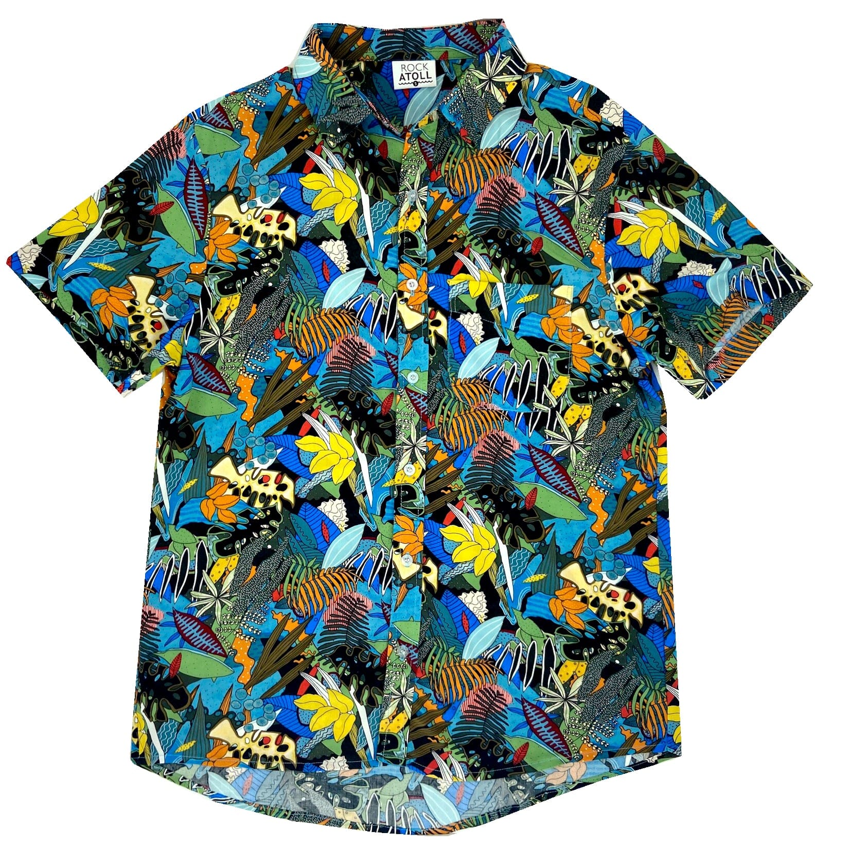 Mens Unique Vibrant Colorful Abstract Floral Leaf Print Hawaiian Shirt