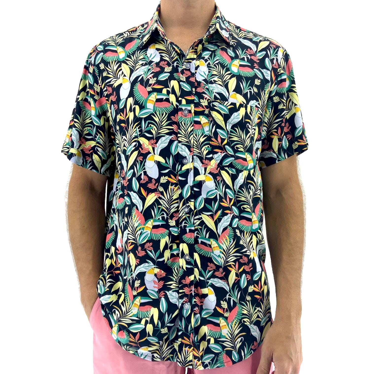 Men's Colorful Tropical Toucan Patterned Button Down Hawaiian Shirt