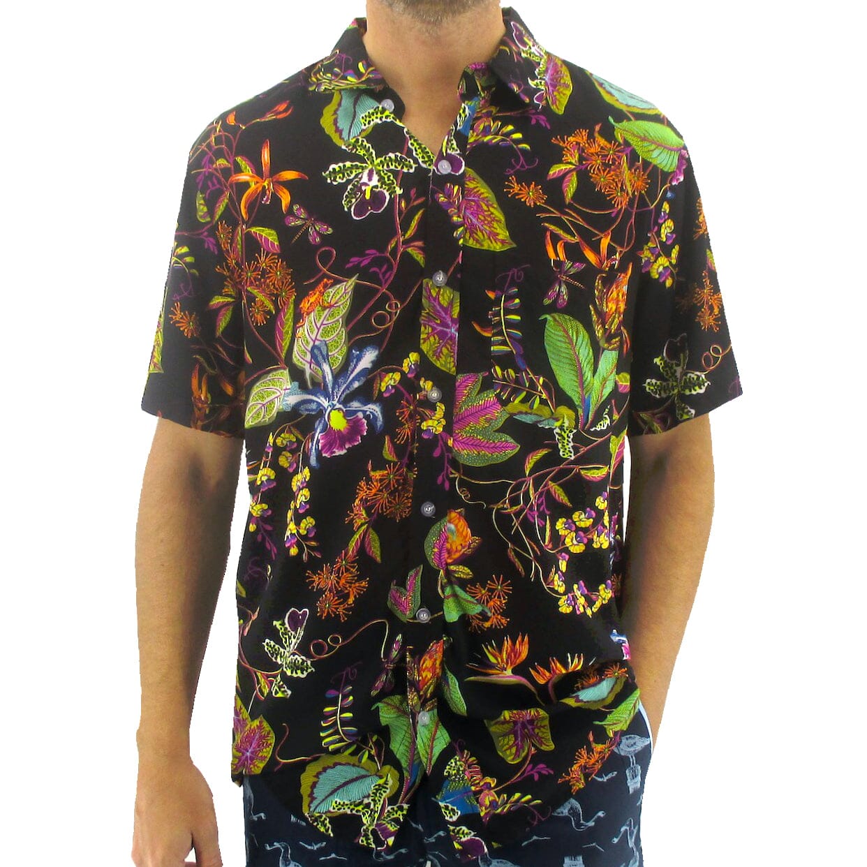 Men's Bold Colorful Tropical Flower Floral Button Down Hawaiian Shirt