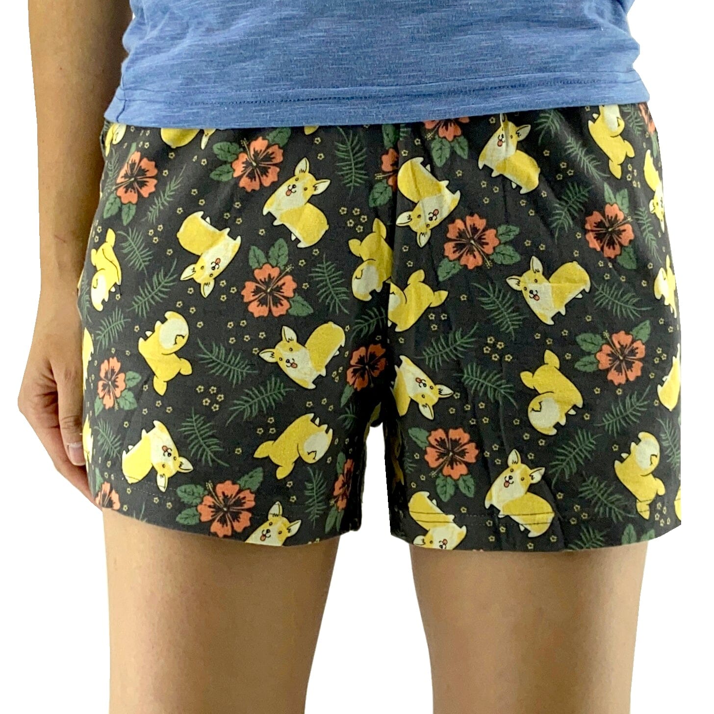 Women's Corgi Butt All-Over Novelty Print Cotton Knit PJ Pajama Shorts