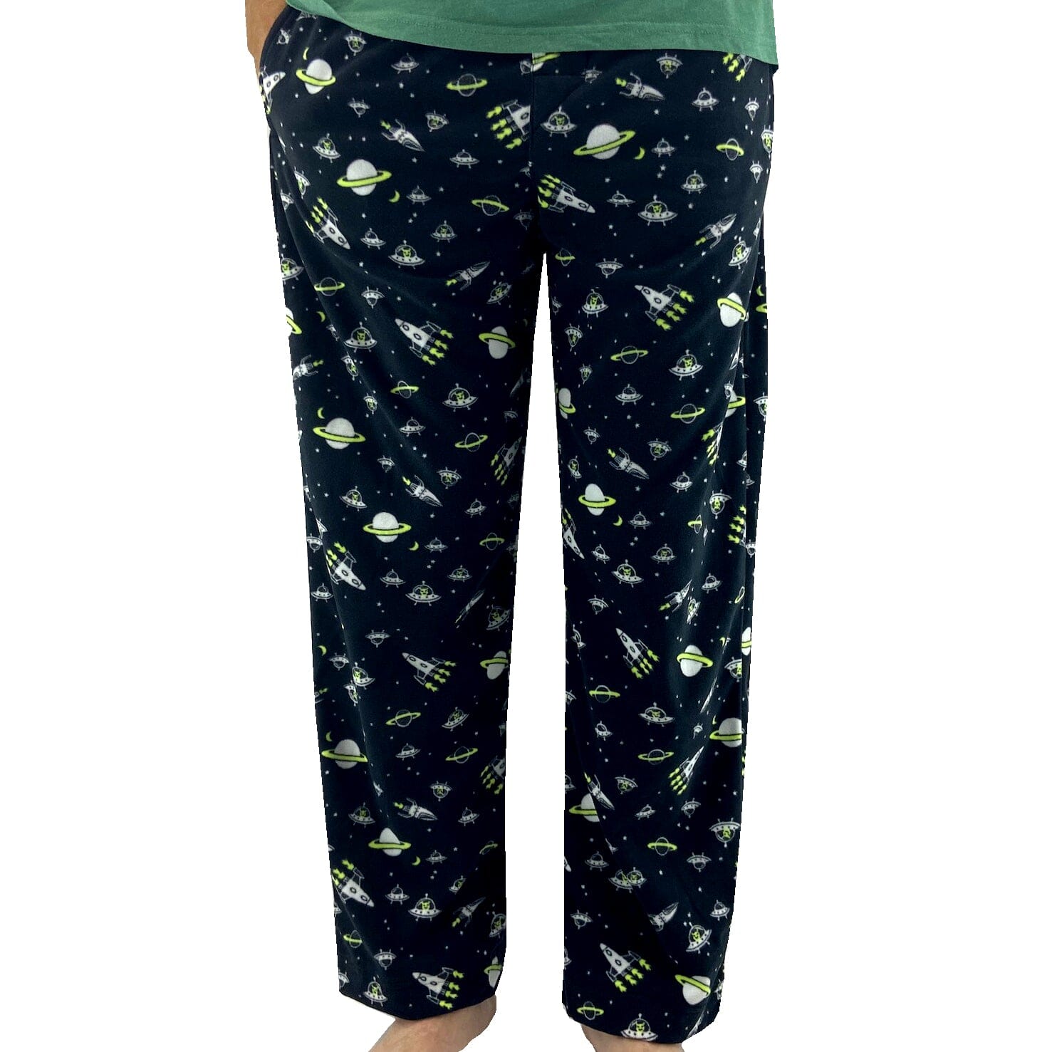 Men's Space Inspired UFO Alien Rocket Saturn Print Fleece Pajama Pants