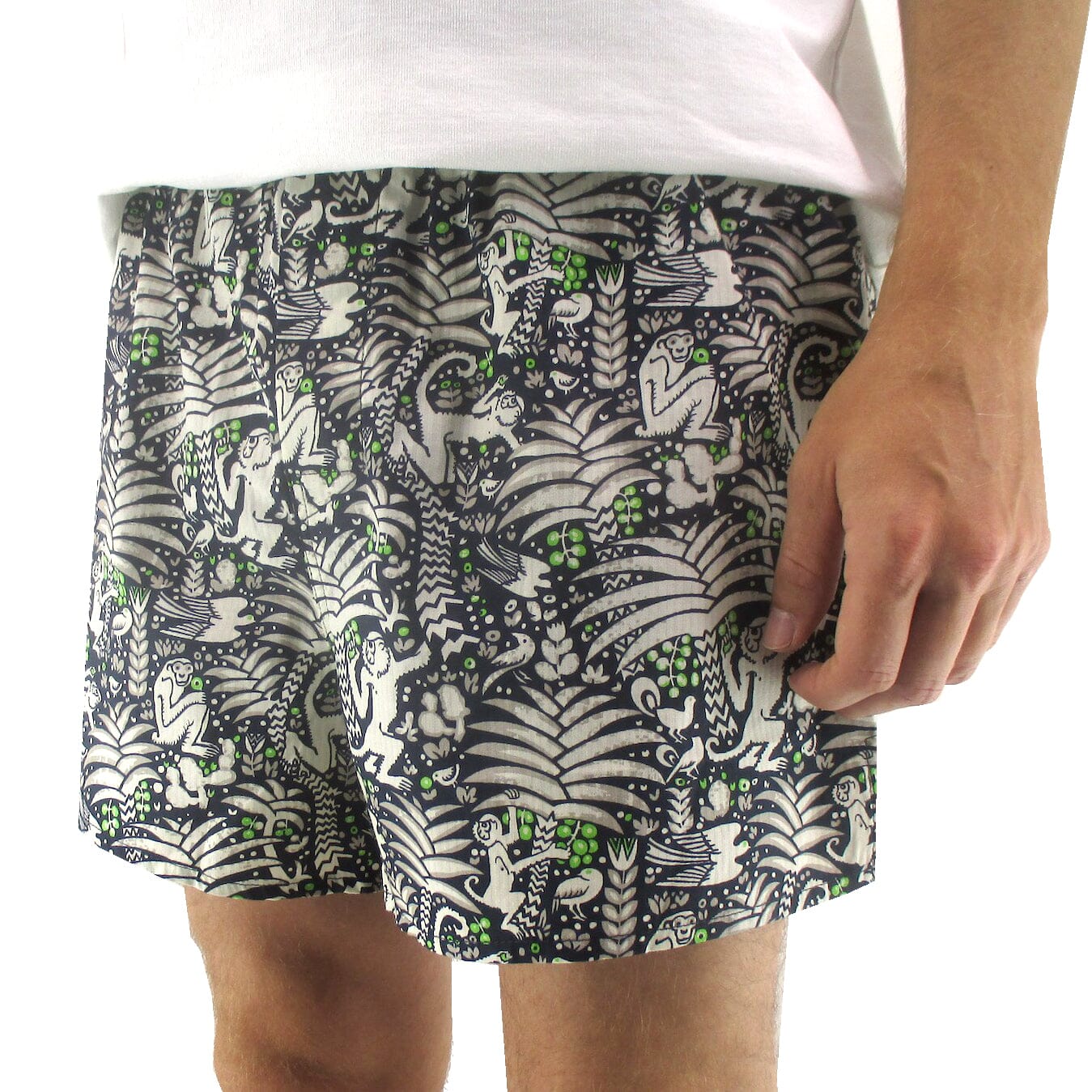 Men's Rainforest Print Monkey Patterned Cotton Sleep Boxer Shorts
