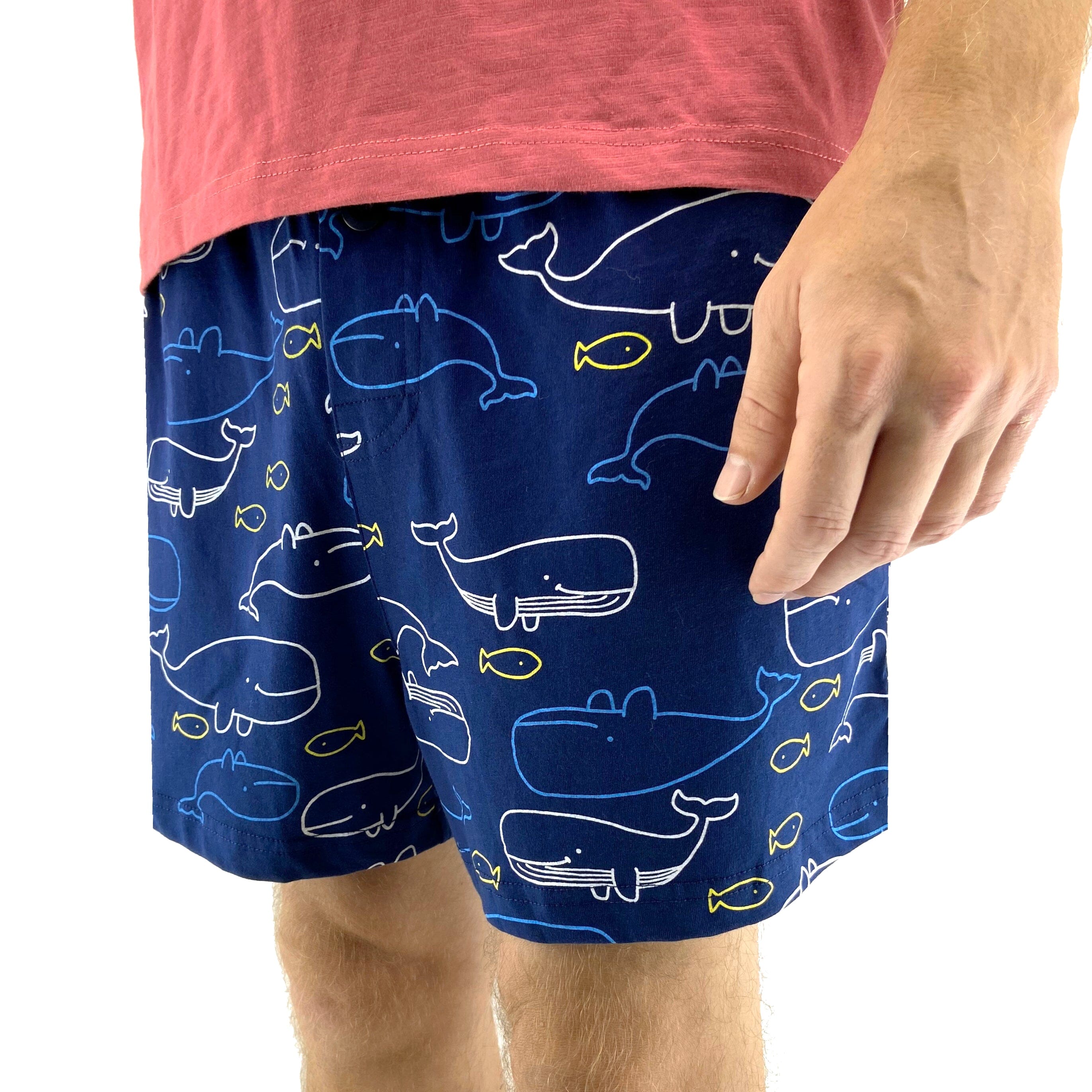Men's Blue Whale All Over Print Animal Themed Jersey Knit PJ Bottoms