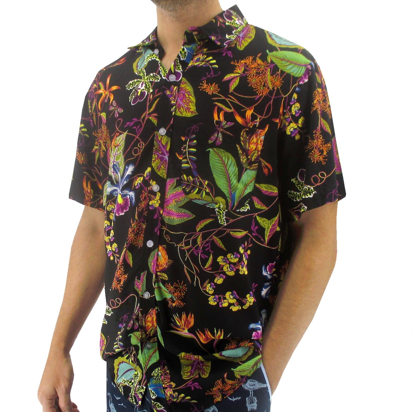 Men's Bold Colorful Tropical Flower Floral Button Down Hawaiian Shirt