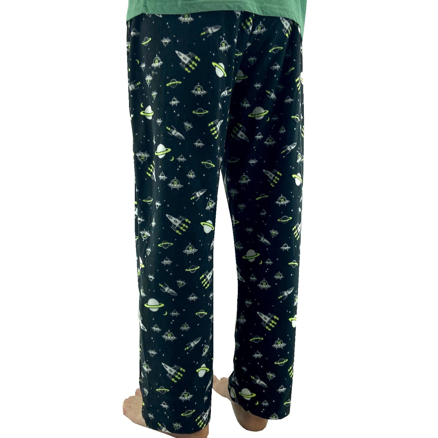 Men's Space Inspired UFO Alien Rocket Saturn Print Fleece Pajama Pants