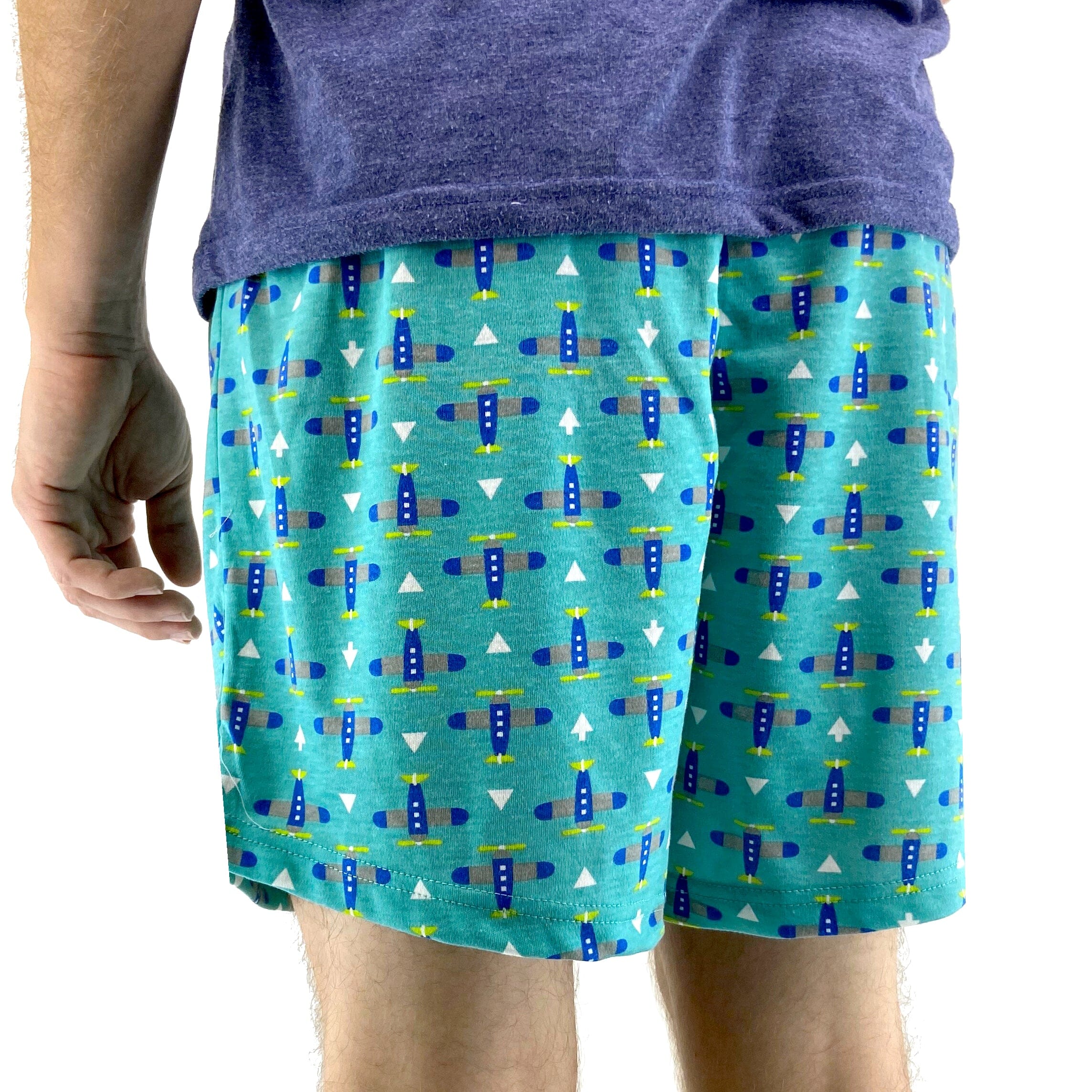 Men's Airplane All Over Print Drawstring Cotton Knit Pyjama Shorts