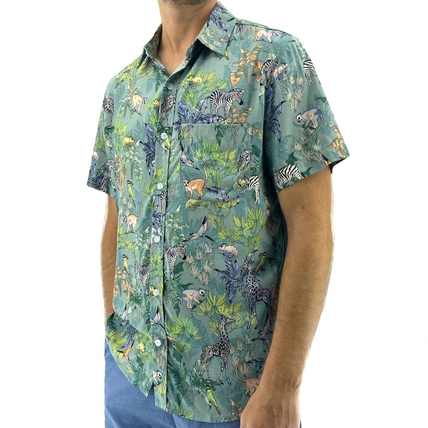 Men's Giraffe Lemur Chameleon All Over Print Hawaiian Aloha Shirt