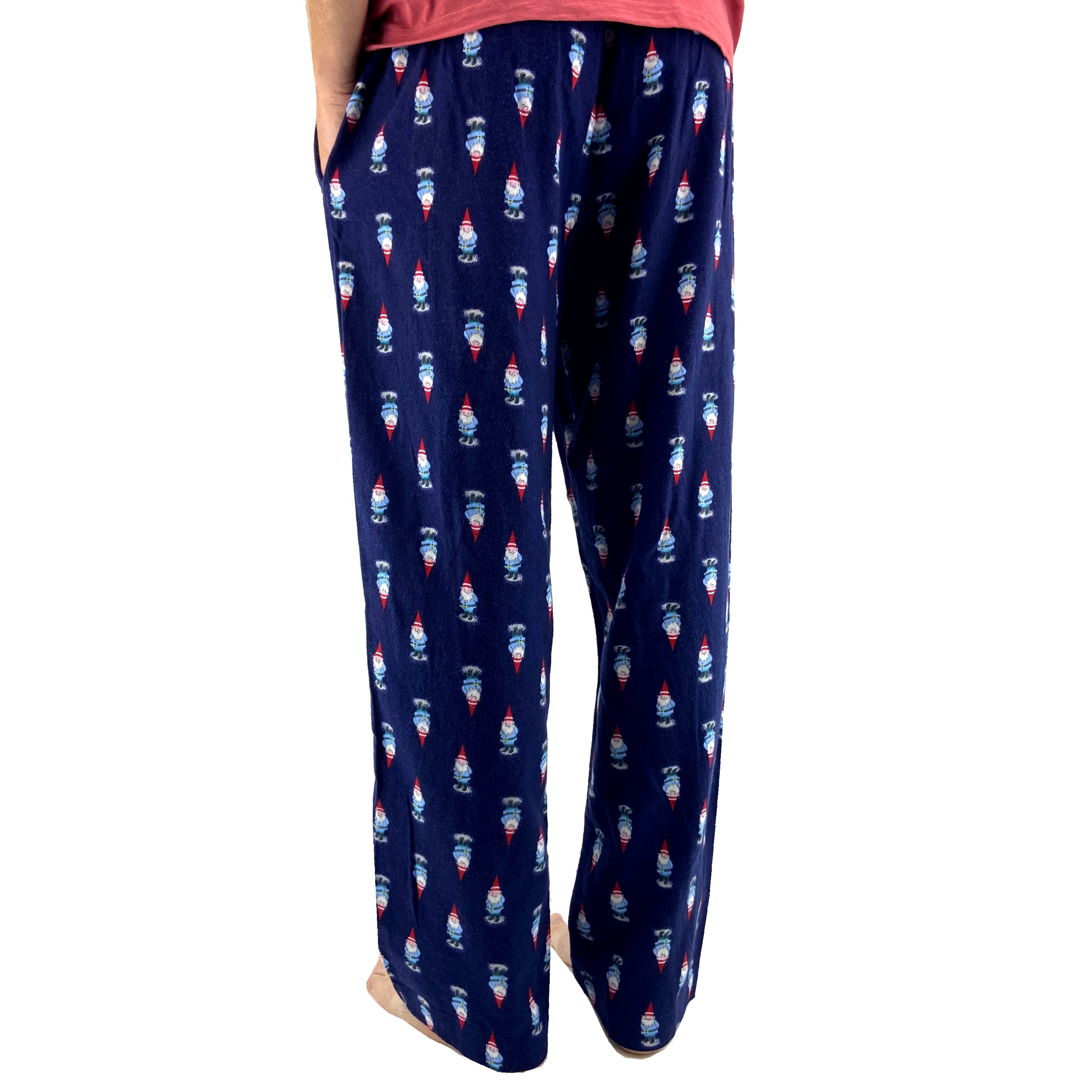 Men's Garden Gnome Patterned Printed Woven Cotton Long PJ Pajama Pants