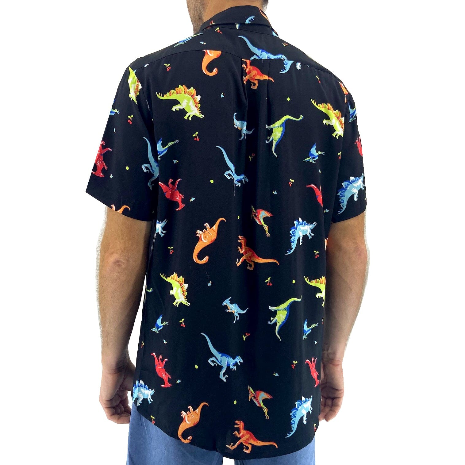 Men's Short-Sleeve Button-Up Hawaiian Aloha Shirts with Dinosaur Print