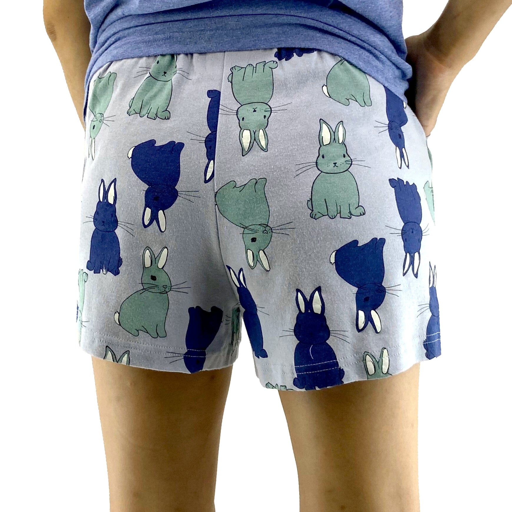 Women's Grey Bunny Rabbit All-Over Print Jersey Knit PJ Pyjama Shorts