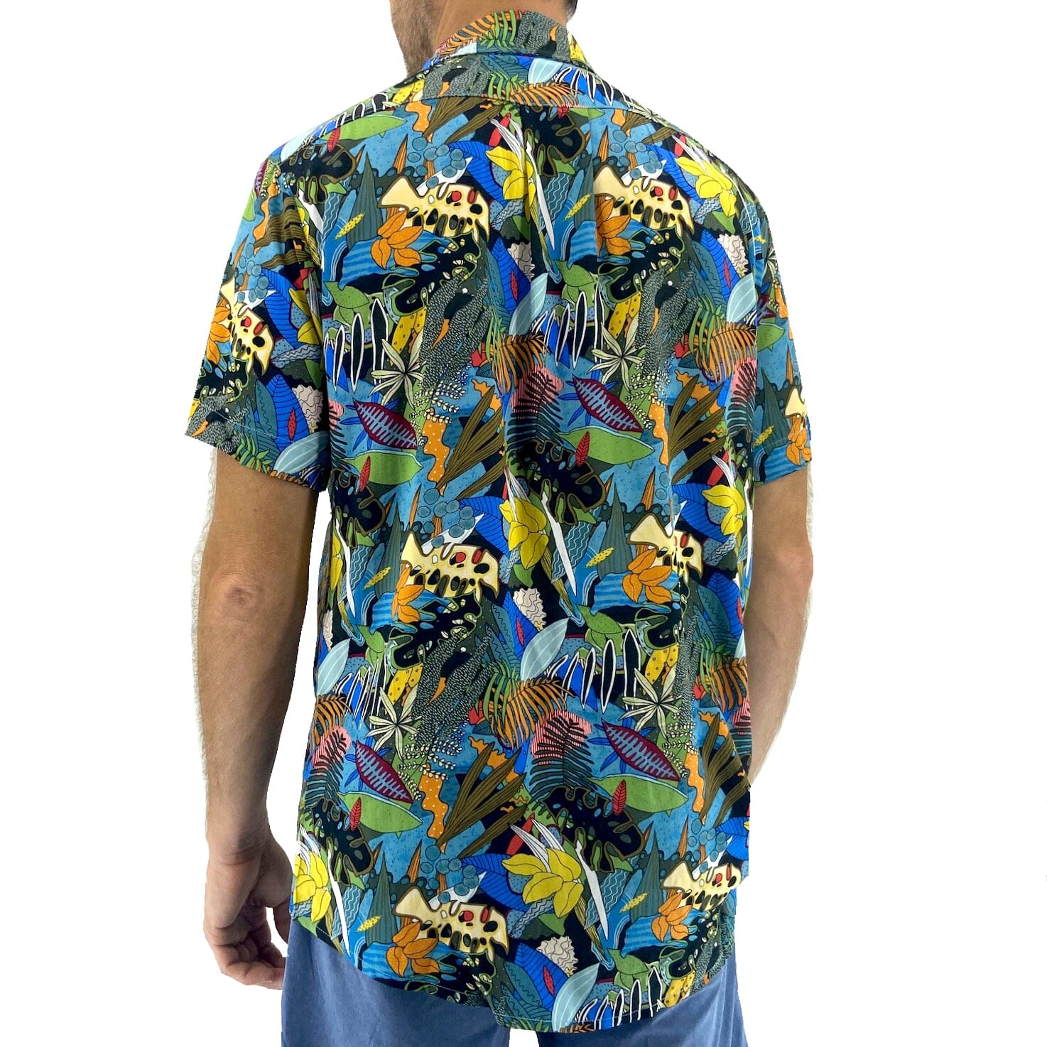 Mens Unique Vibrant Colorful Abstract Floral Leaf Print Hawaiian Shirt