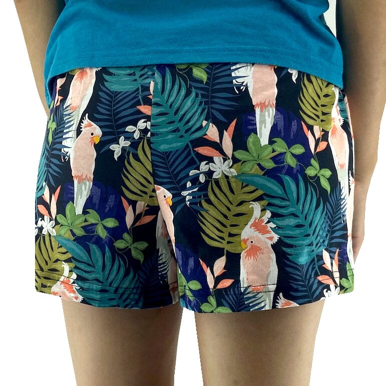 Women's Cockatiel Tropical Leaves Bird Print Jersey Knit Pyjama Shorts