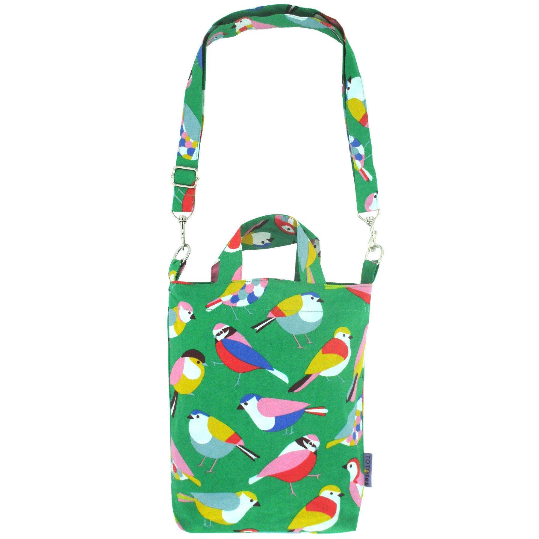 Bright Green Bird All Over Print Mini Cross Body Duck Tote Bag for Women