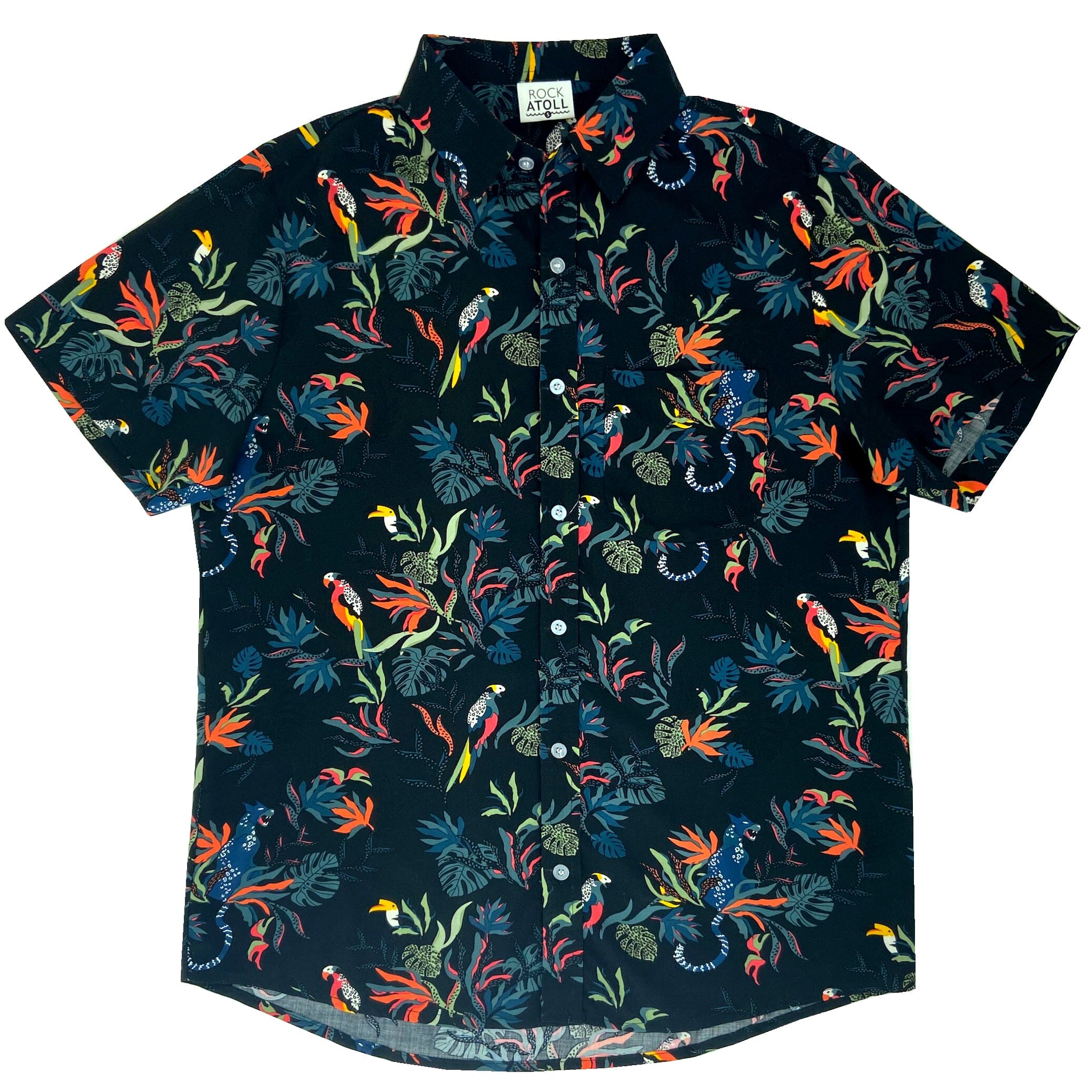 Men's Bold Jungle Animal Floral Print Button Down Aloha Hawaiian Shirt