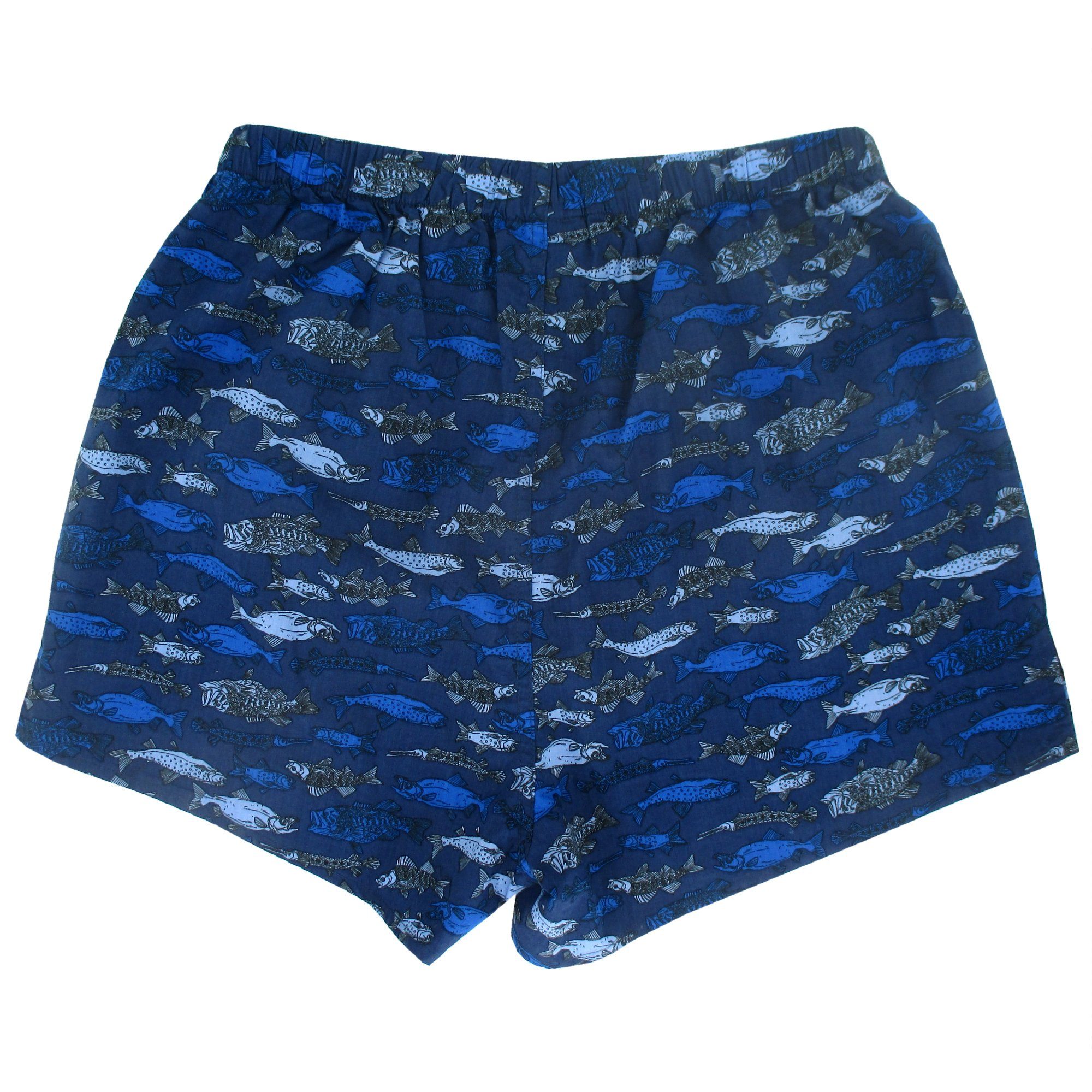 Fishing Themed Men's Cotton Boxer Shorts with Fish All Over Print in Blue