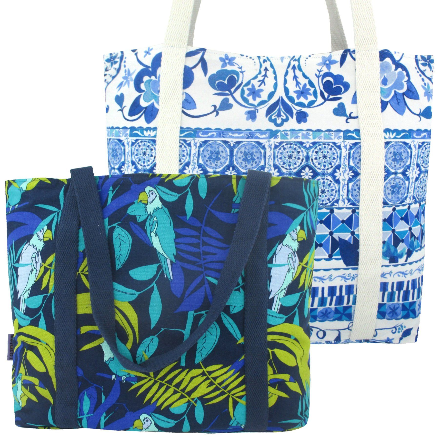 Colorful Blue Large Shopper Carry-All Shoulder Tote Bags for Women | Pack of 2