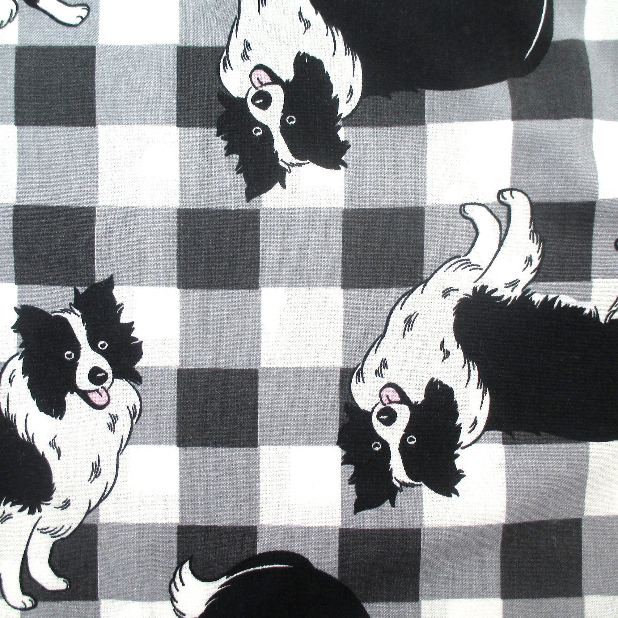 Black and White Checkered Patterned Border Collie Dog All Over Print Cotton Boxer Shorts