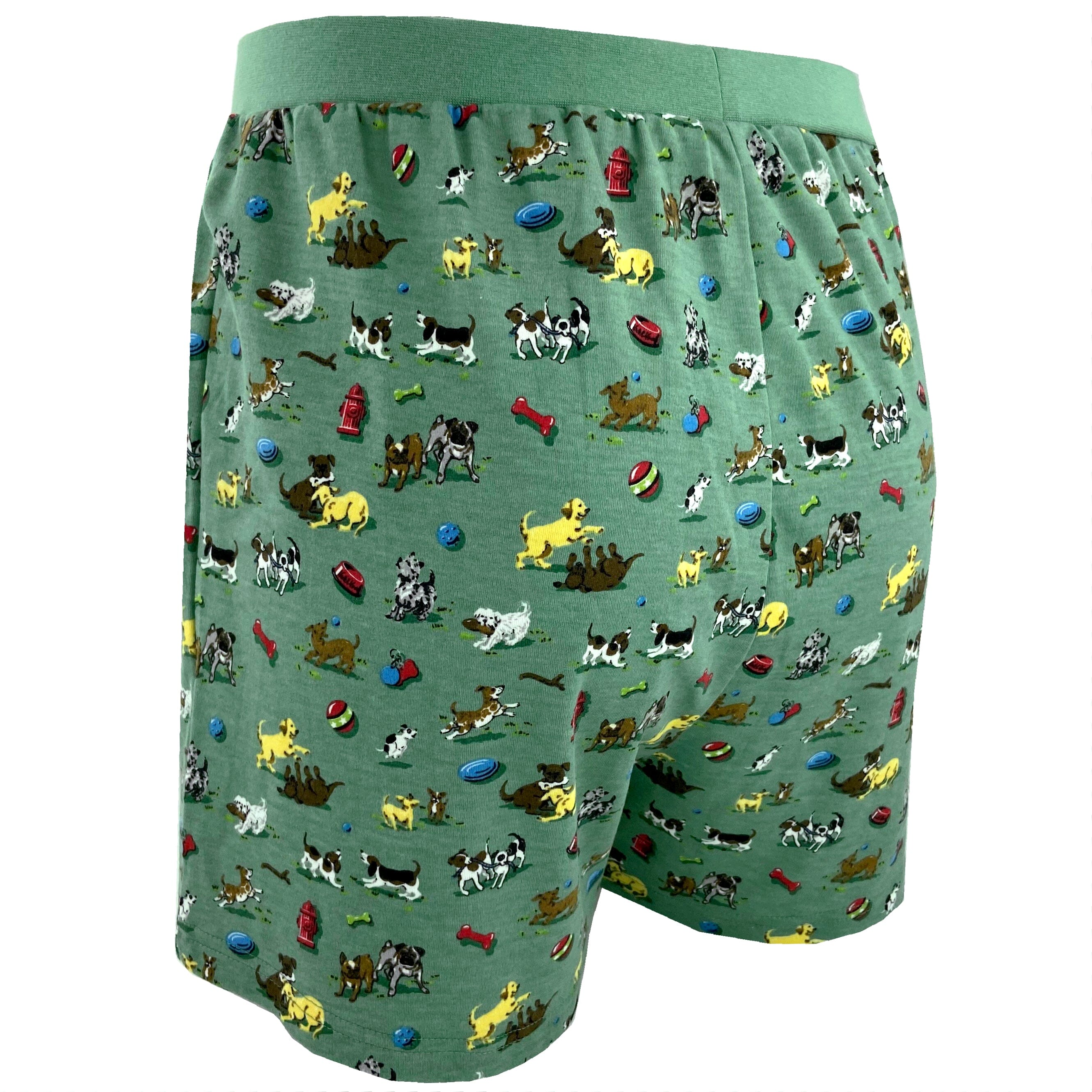 Men's Happy Puppy Dog All Over Print Knit Boxer Pajama Shorts in Green