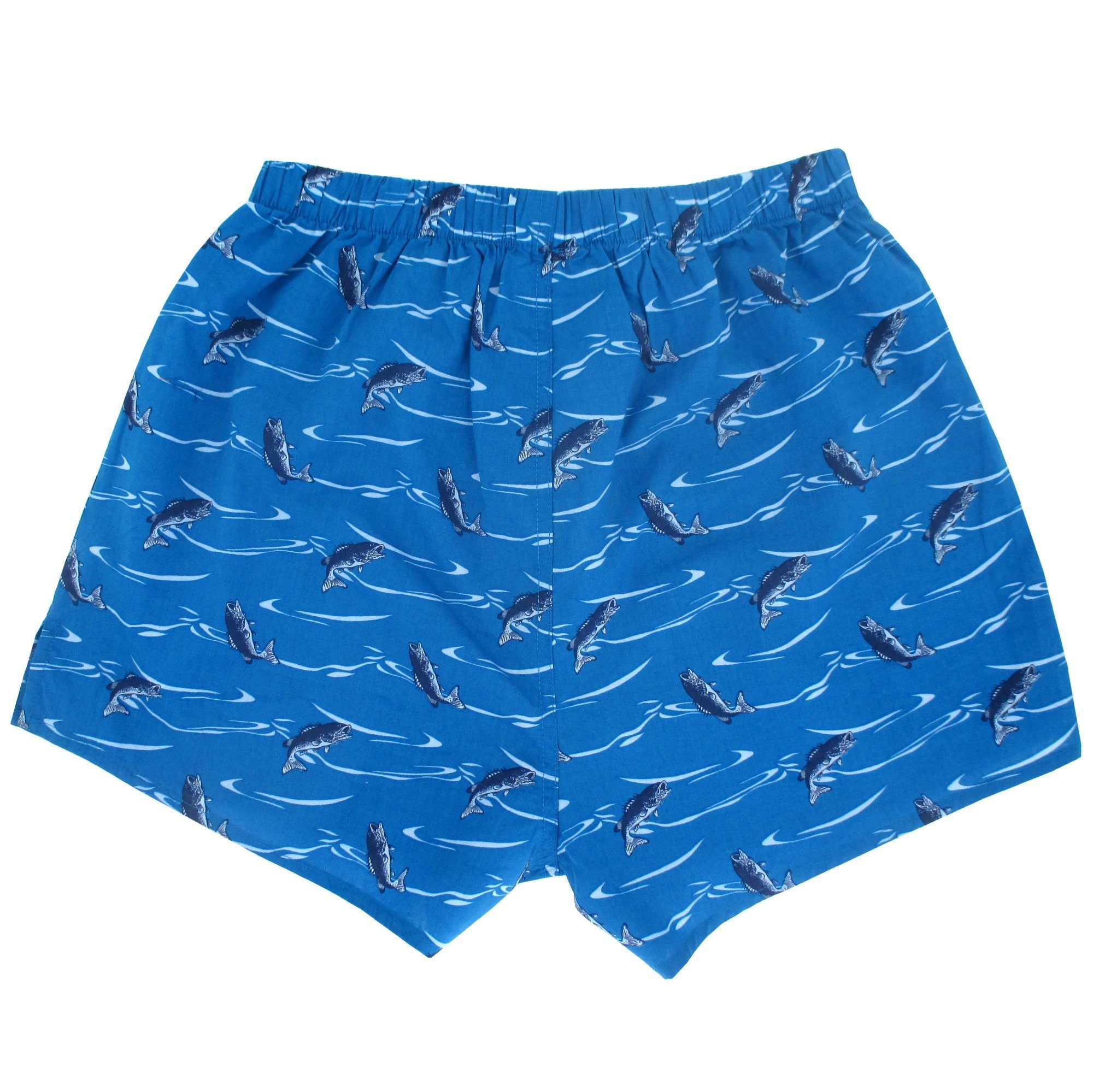 Men's Bright Blue Boxer Shorts with Fishes All Over Print
