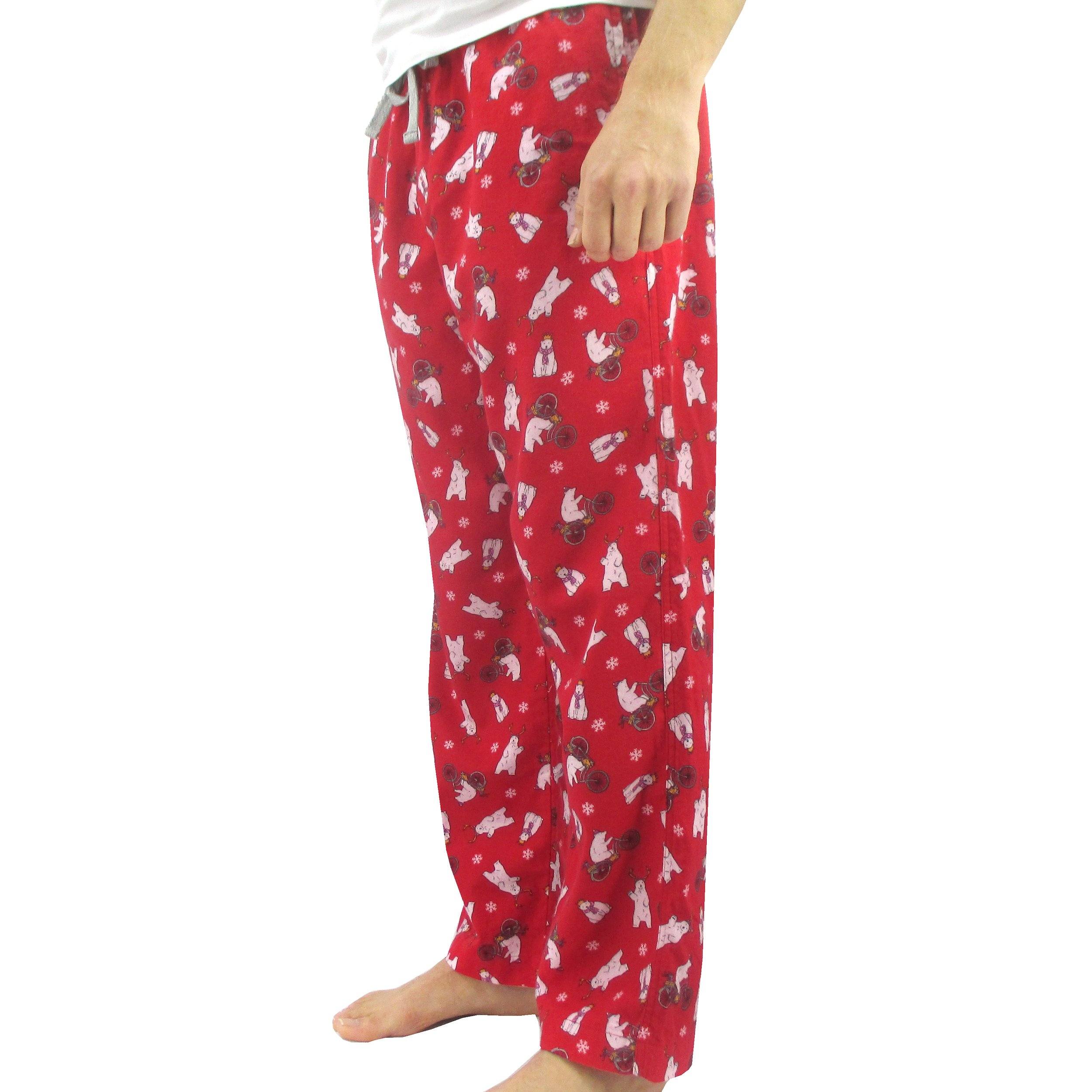 Men's Festive Pajama Bottoms. Polar Bear All Over Print Flannel Pants