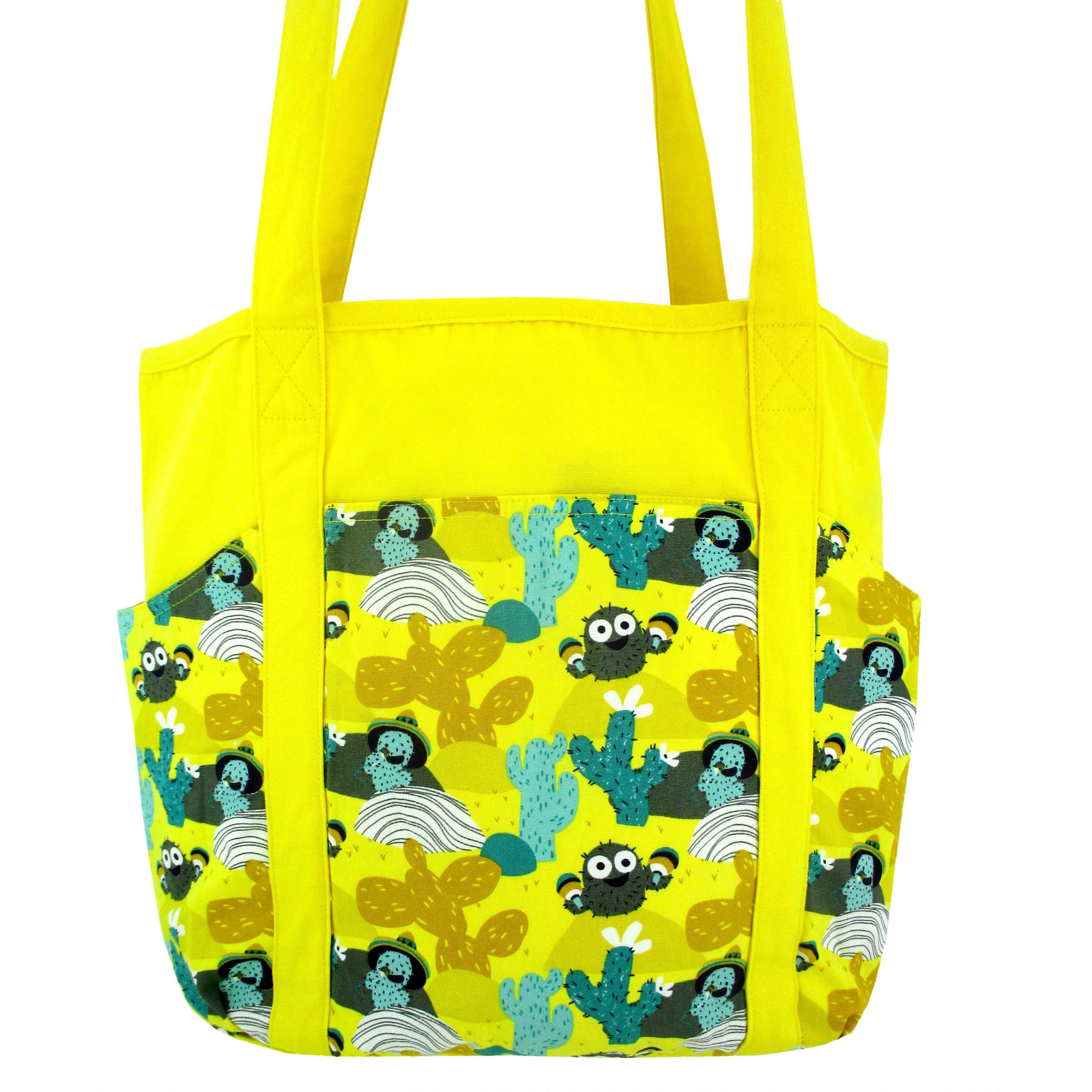 Yellow Orange Cactus All Over Print Weekend Travel Tote Bag with Pockets