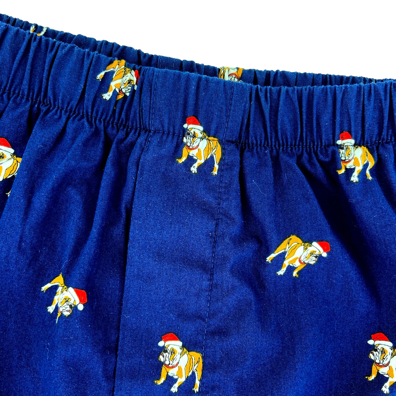 Men's Navy Blue English Bulldog Wearing Santa Hats Print Boxer Shorts