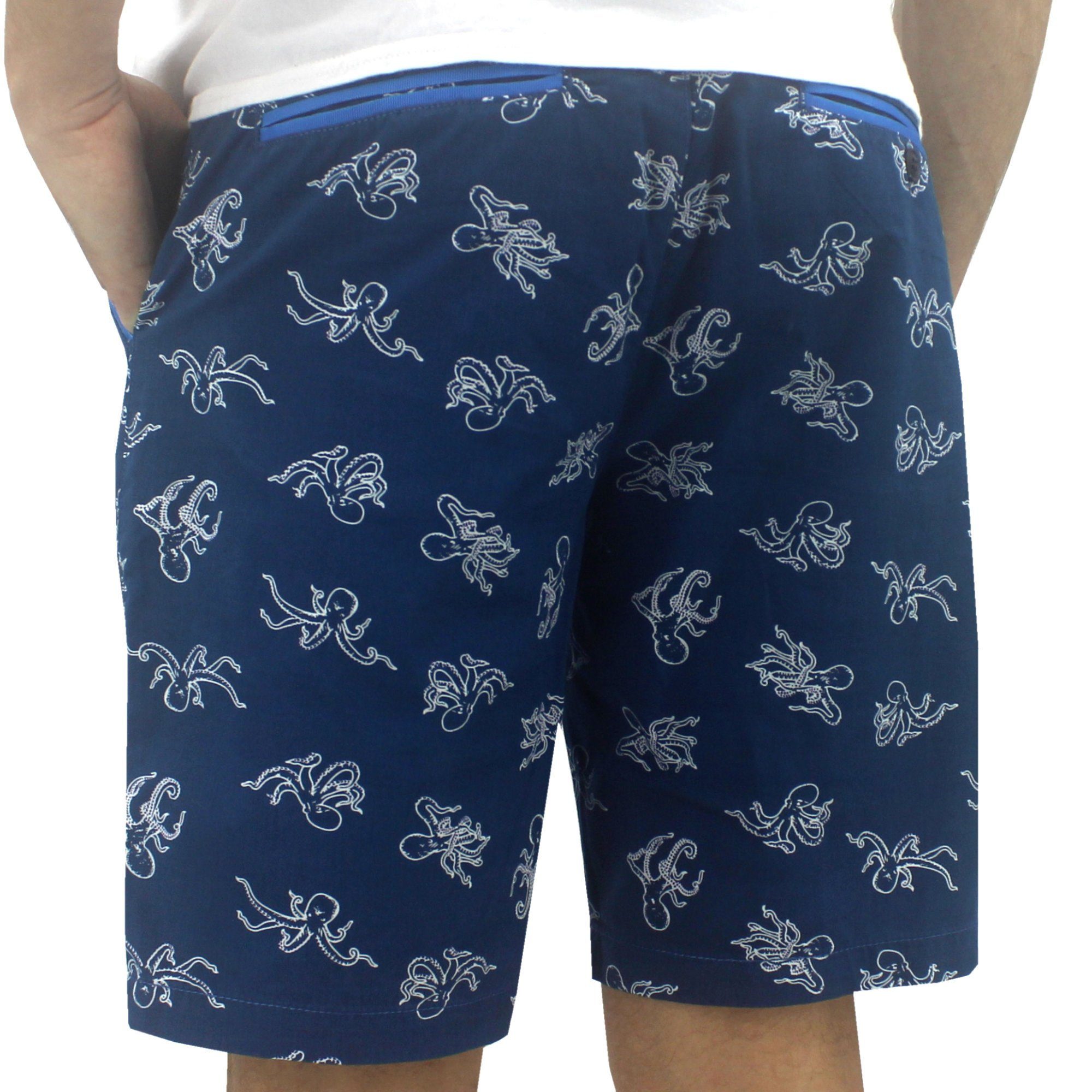 Bright Blue Octopus Patterned Golf Shorts for Men