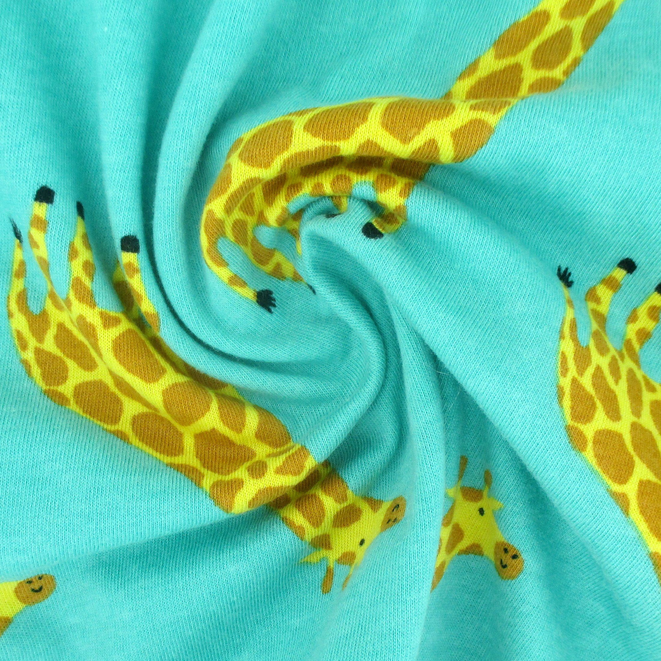 Giraffe Patterned Cotton Stretch Knit Boxer Shorts in Teal Blue Green