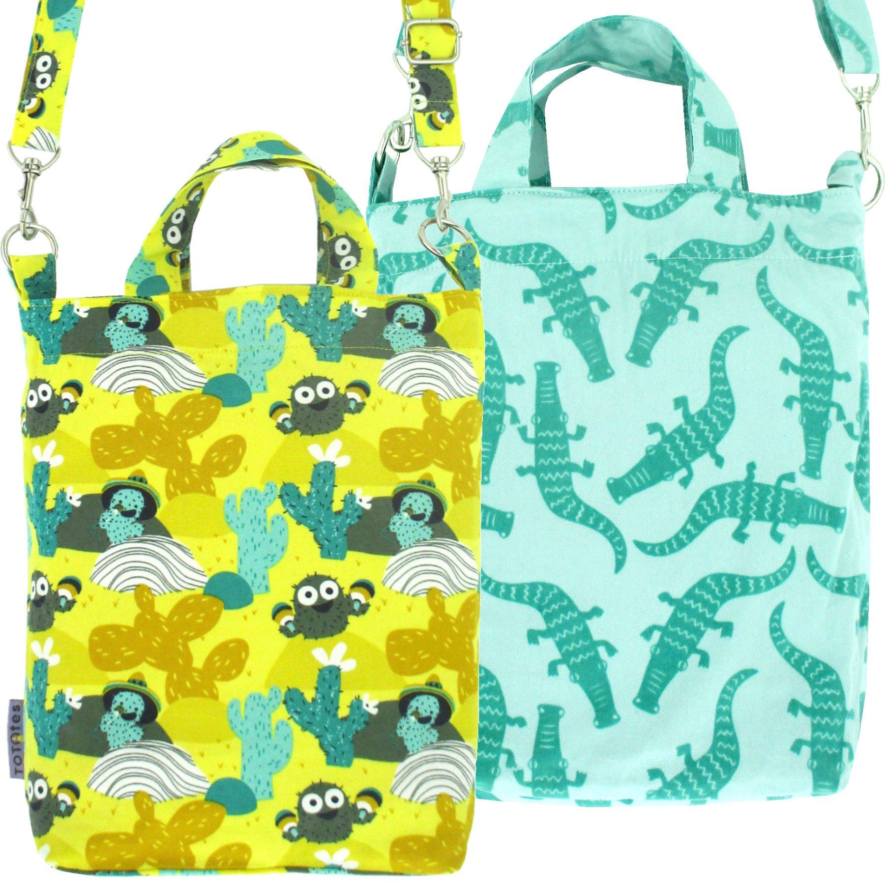 Pack of 2: Bright Colorful Crossbody Tote Duck Bag in Desert Cactus Crocodile All Over Print