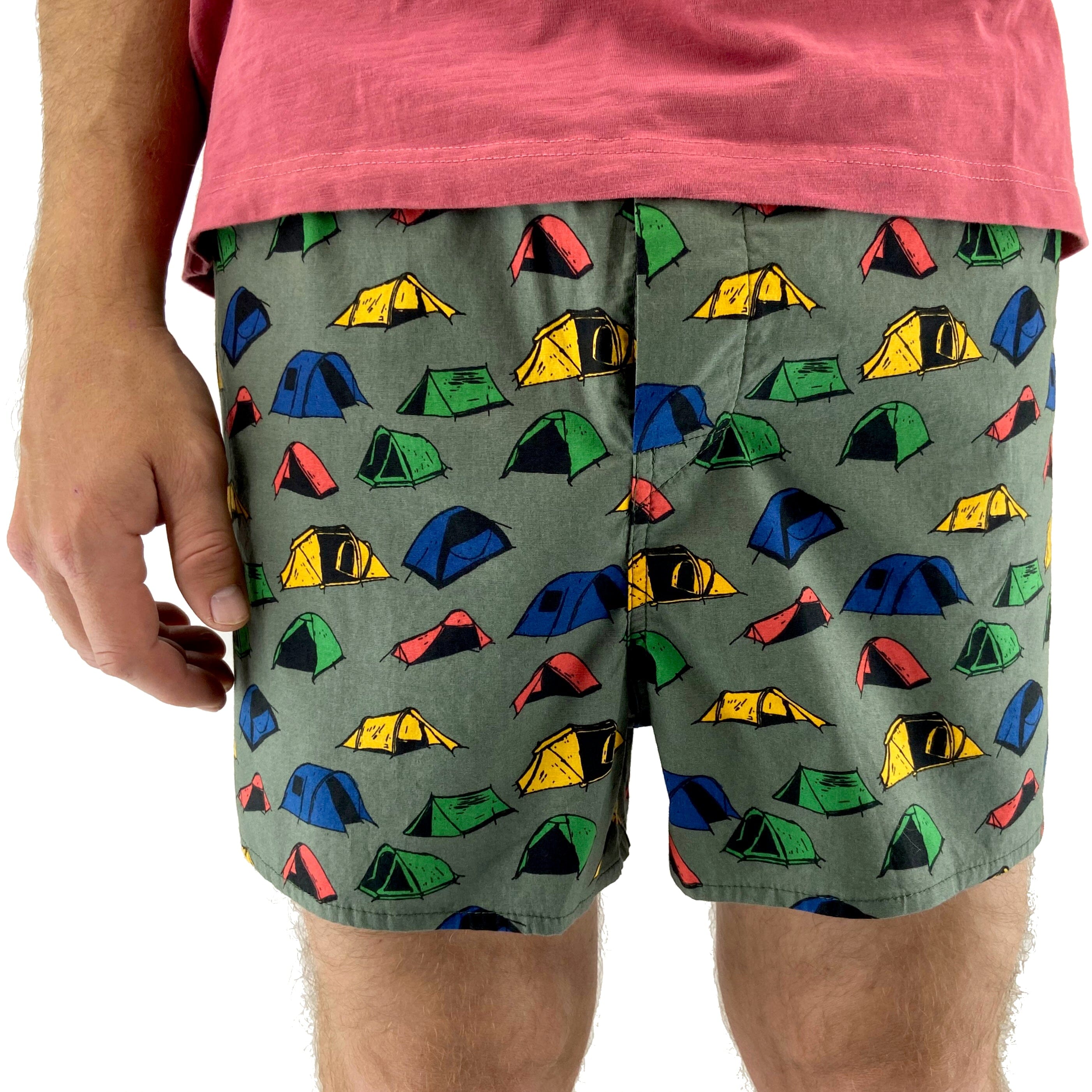 Men's Outdoorsy Camping Tent Patterned Novelty Print Boxer Shorts