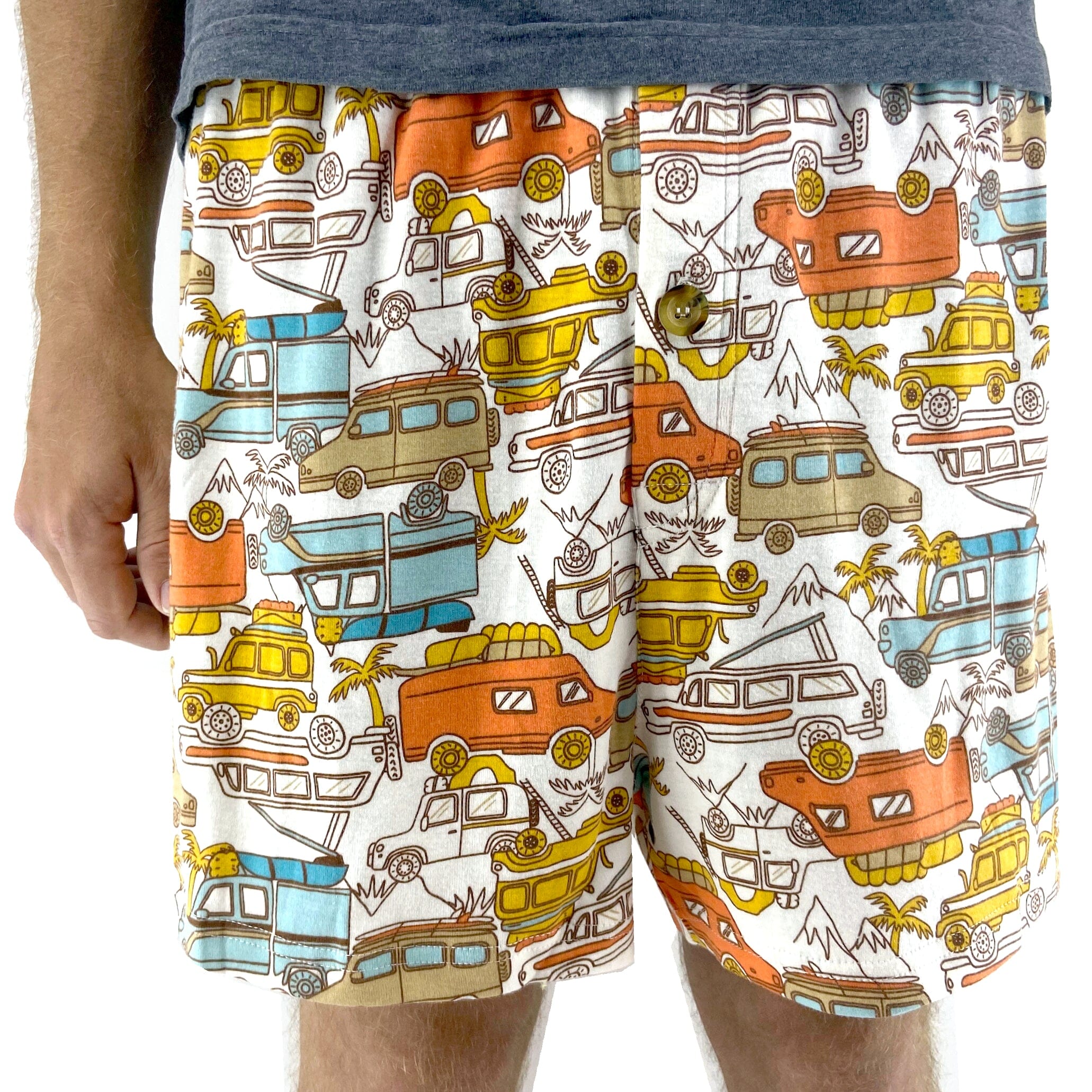 Comfy Travel Inspired Cars and Wagons Patterned Cotton Pajama Shorts