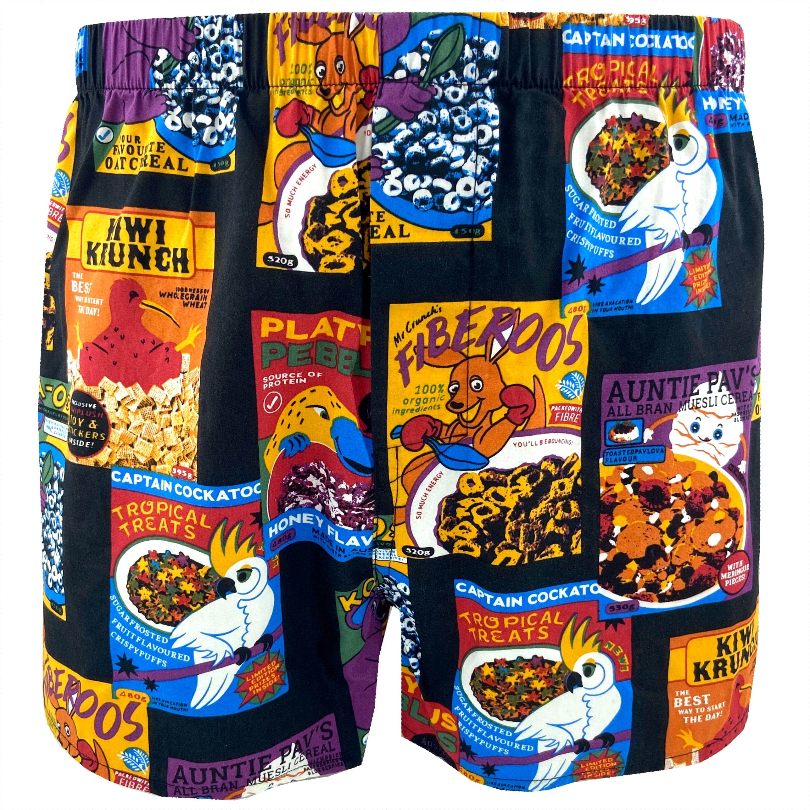 Men's Breakfast Themed Colorful Cereal Boxes Print Cotton Boxer Shorts